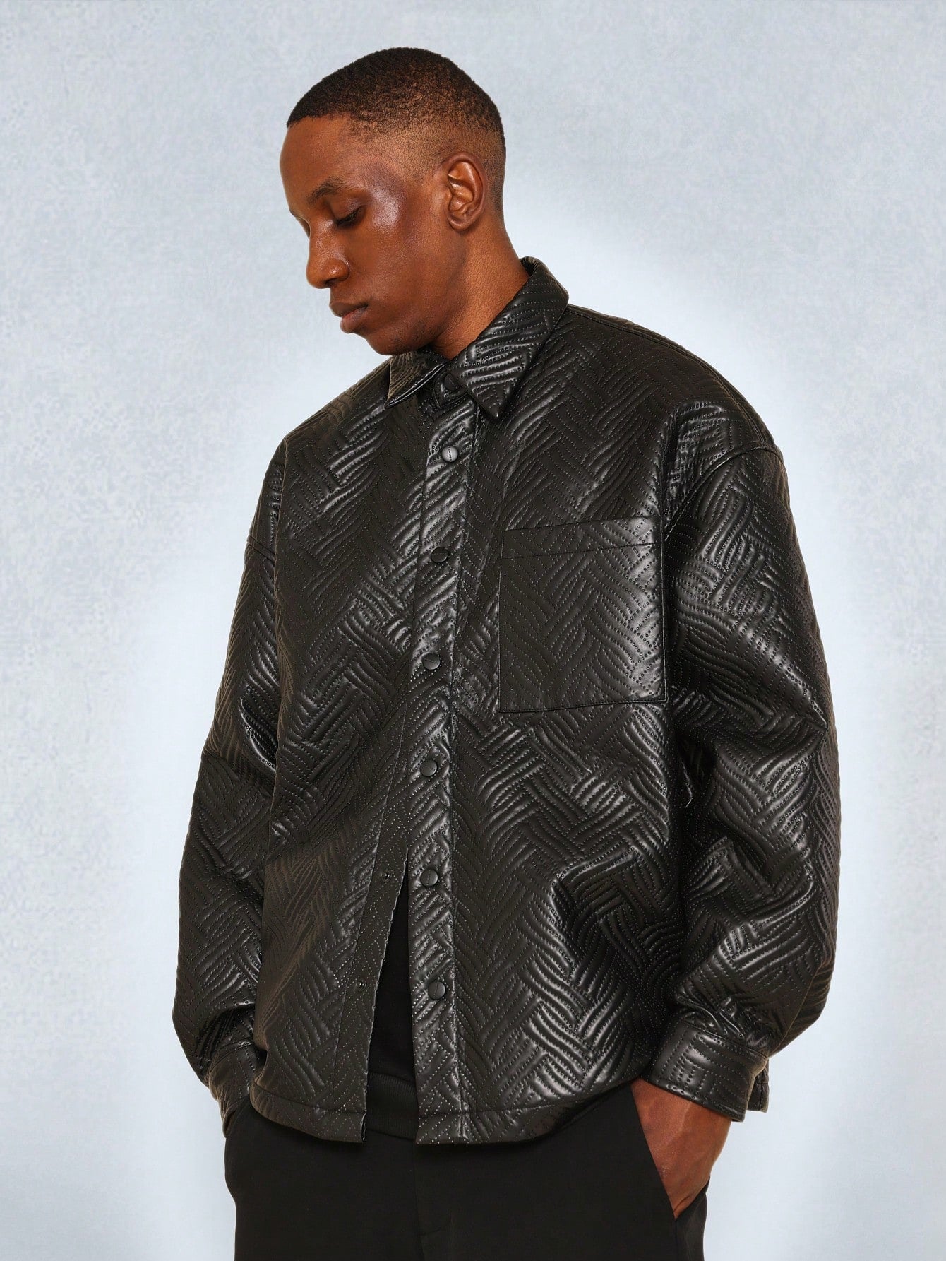 Oversized Fit Quilted PU Overshirt