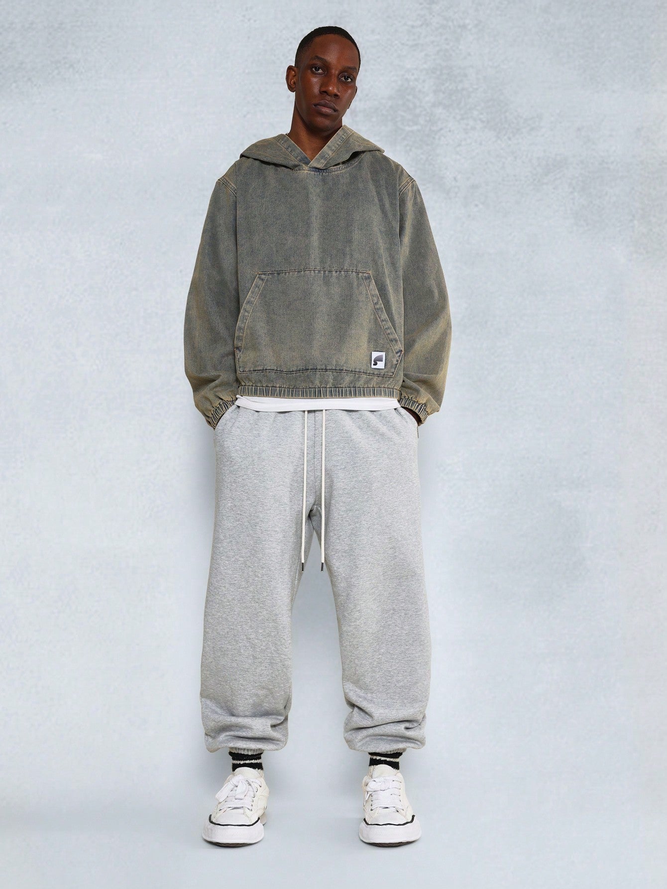 Regular Fit Washed Denim Hoodie