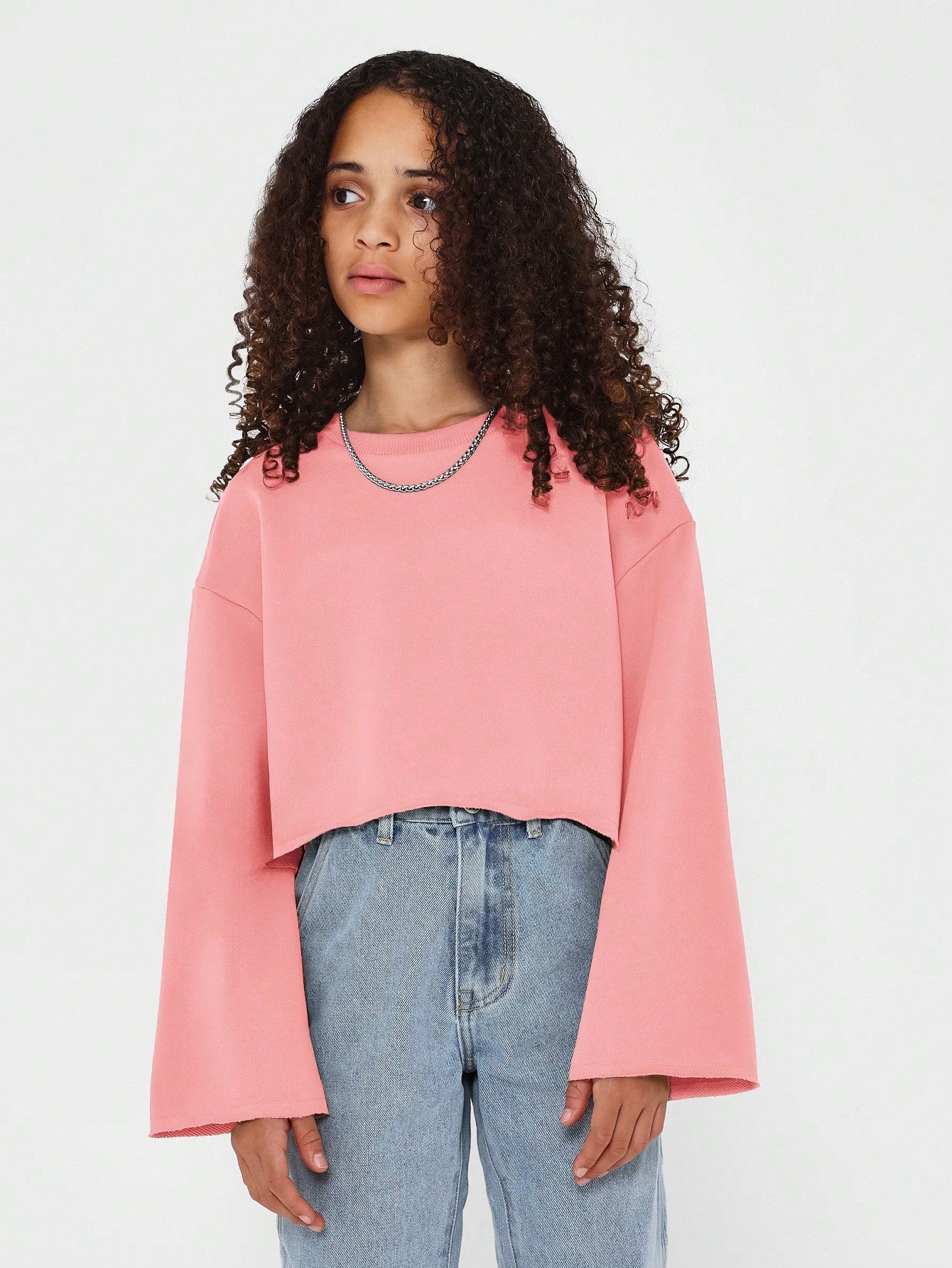 Tween Girls Crop Fit Flare Sleeves Essential Sweatshirt