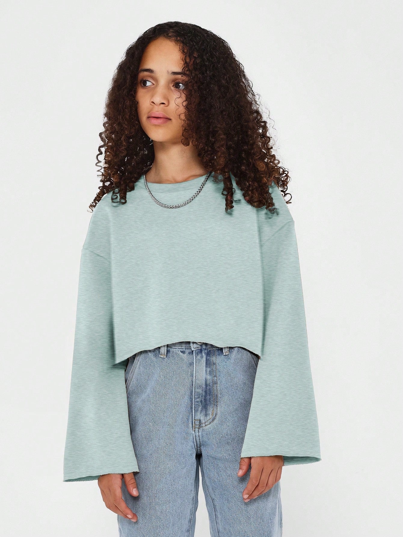 Tween Girls Crop Fit Flare Sleeves Essential Sweatshirt