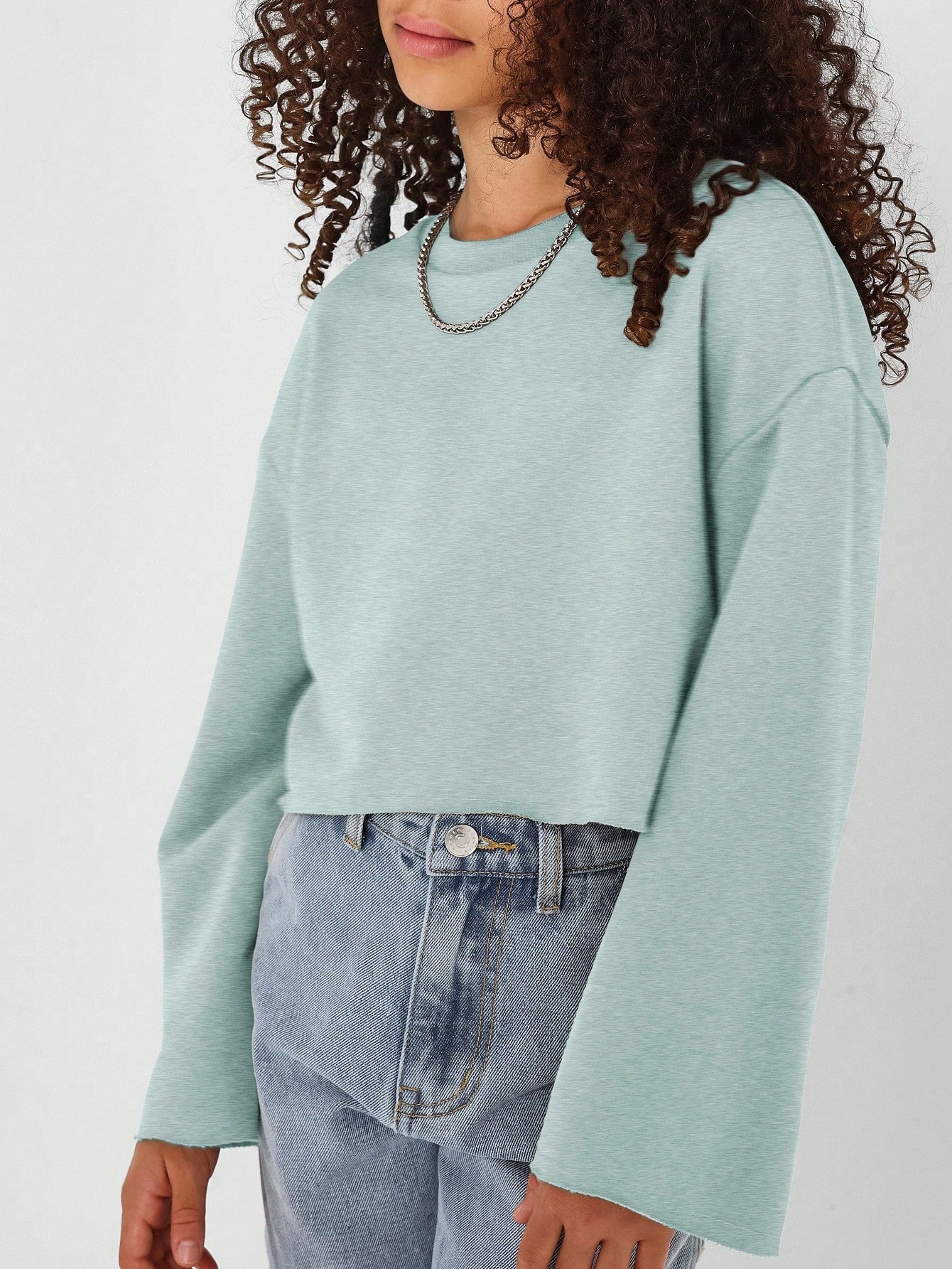 Tween Girls Crop Fit Flare Sleeves Essential Sweatshirt