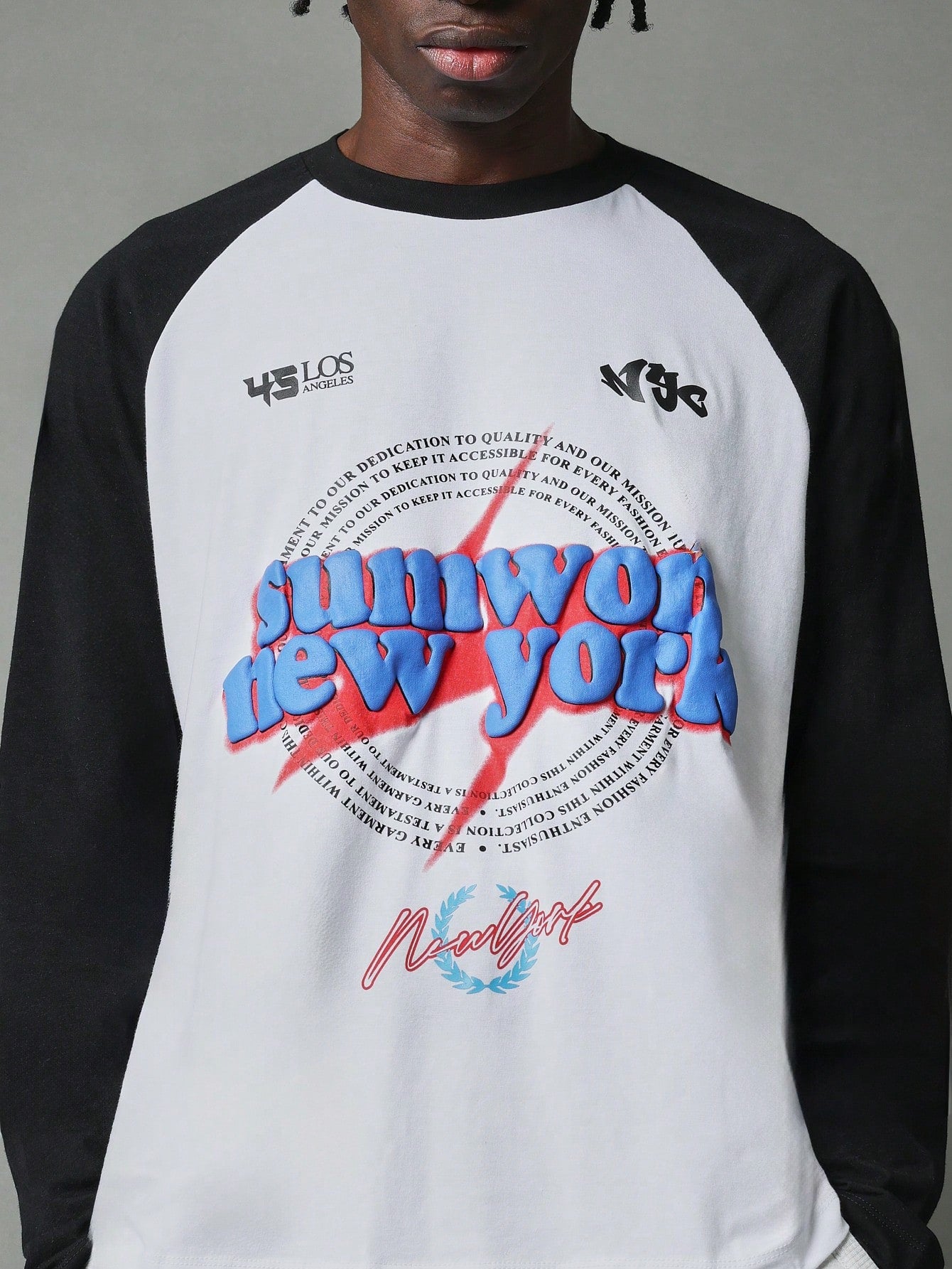 Raglan Long Sleeve Tee With Lightning New York Graphic Print