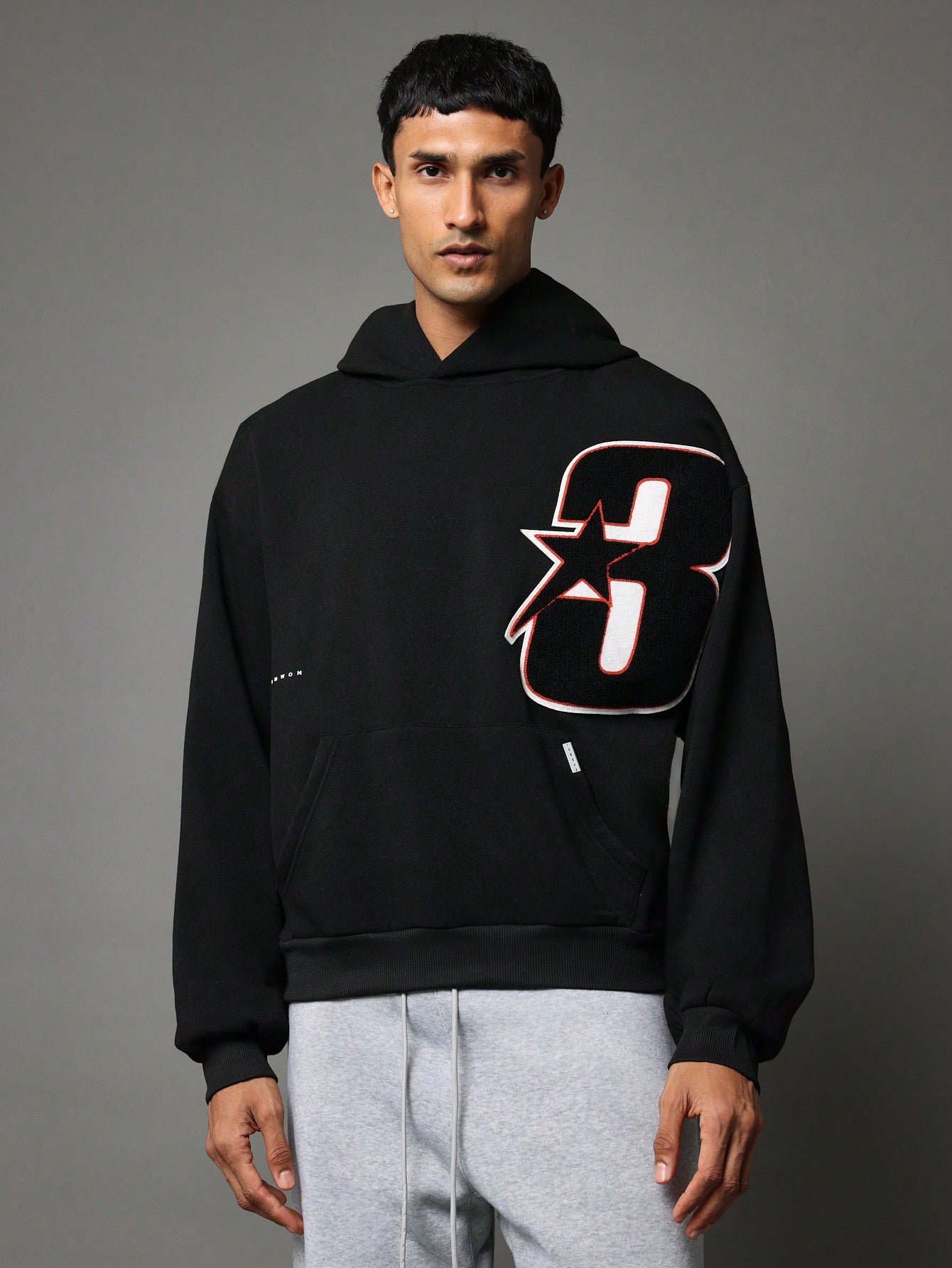 Regular Fit Overhead Hoodie With Applique Embroidery