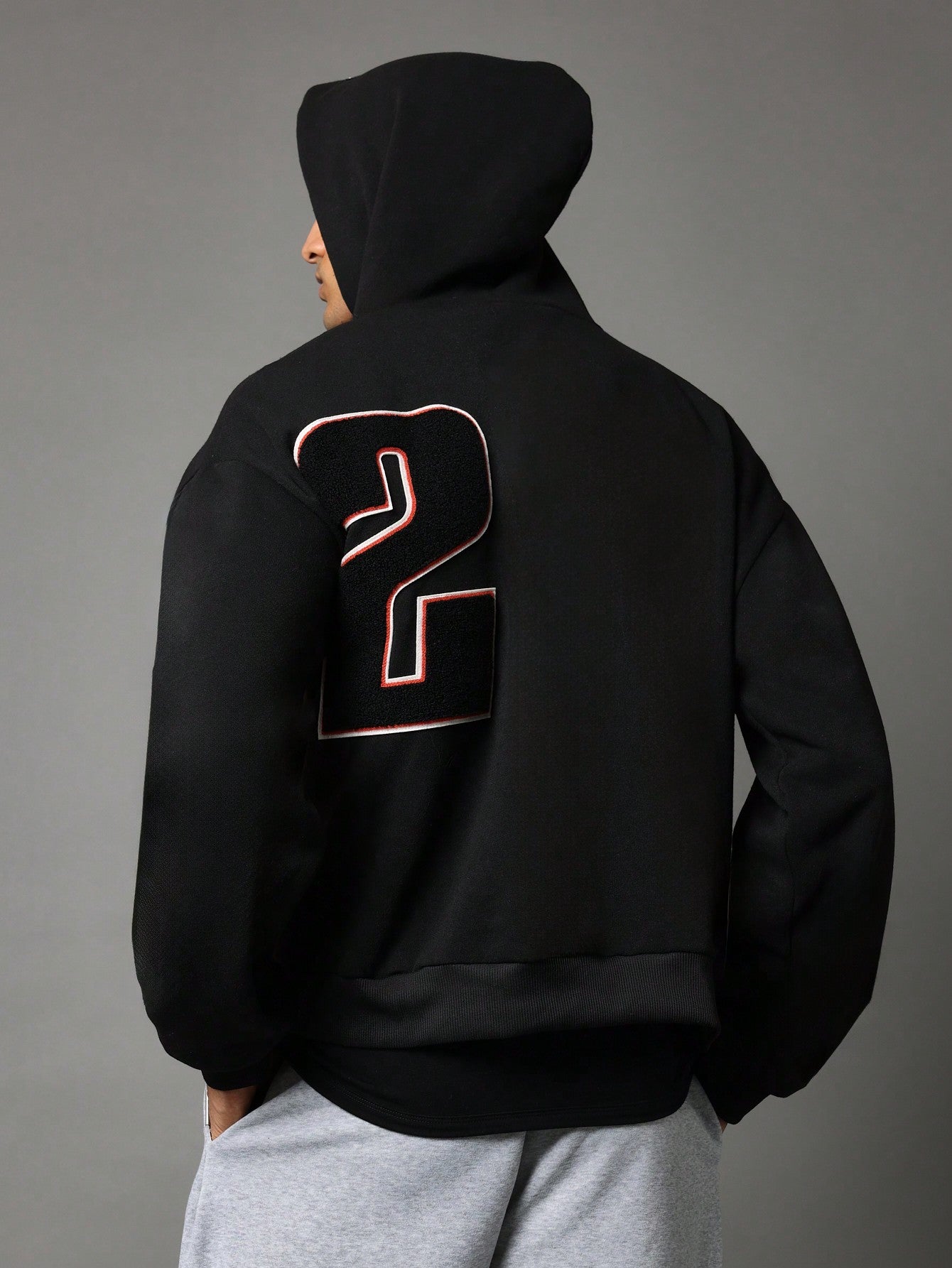 Regular Fit Overhead Hoodie With Applique Embroidery