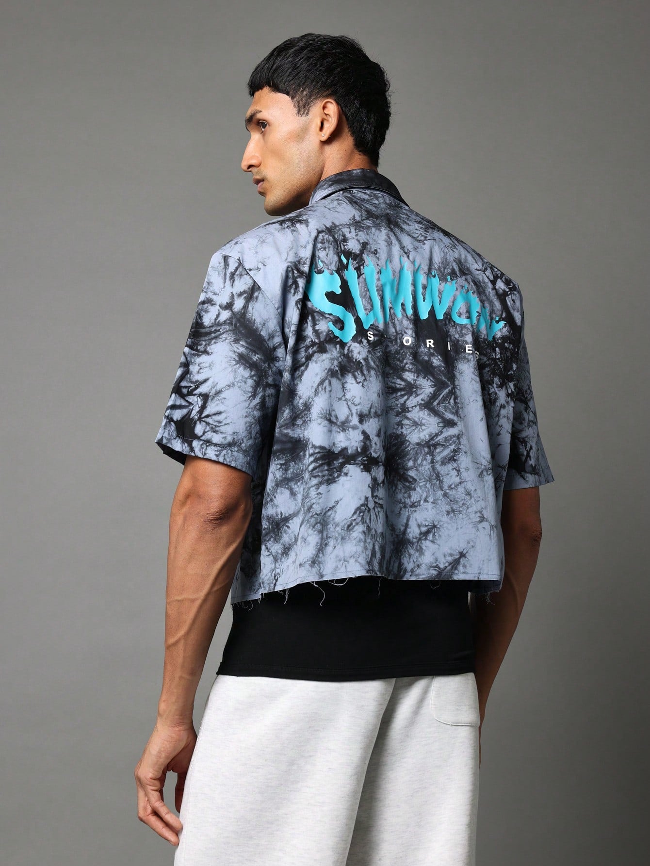 Boxy Fit Tie Dye Crop Shirt With Graffiti Graphic Print