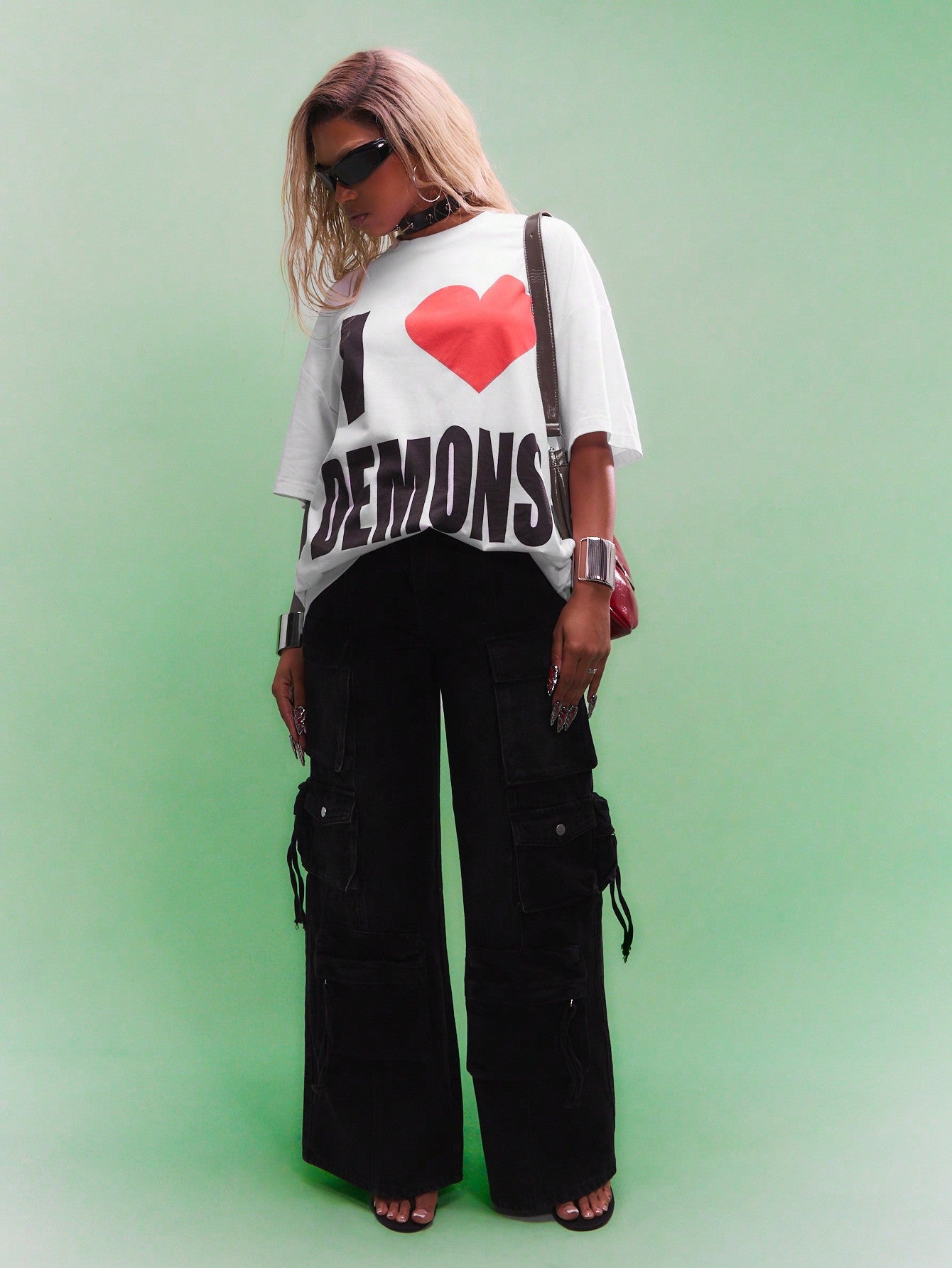 SUMWON WOMEN Oversized Boxy Tee With Slogan Graphic Print