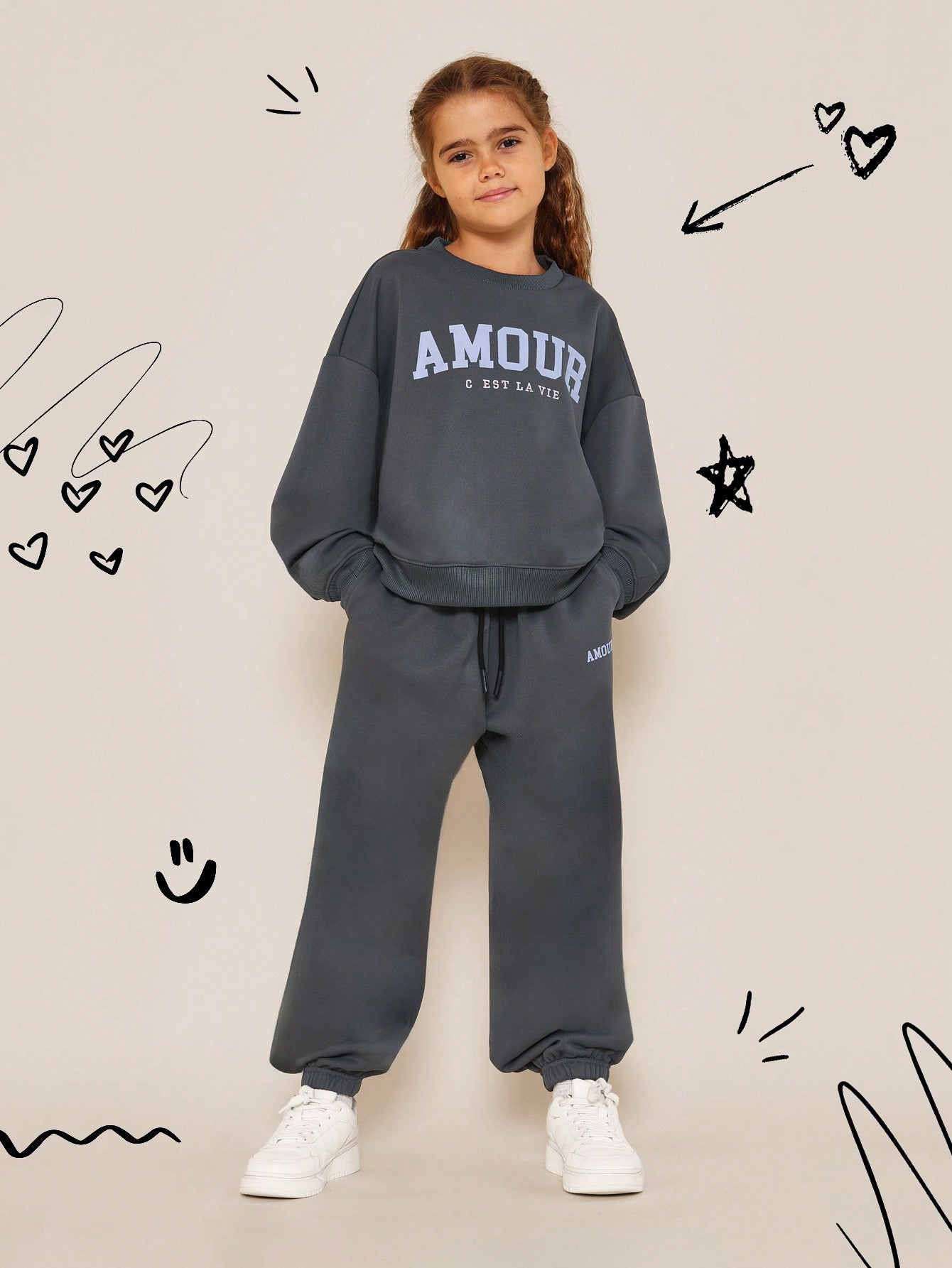 Tween Girls Amour Graphic Print Sweatshirt And Jogger 2 Piece Set