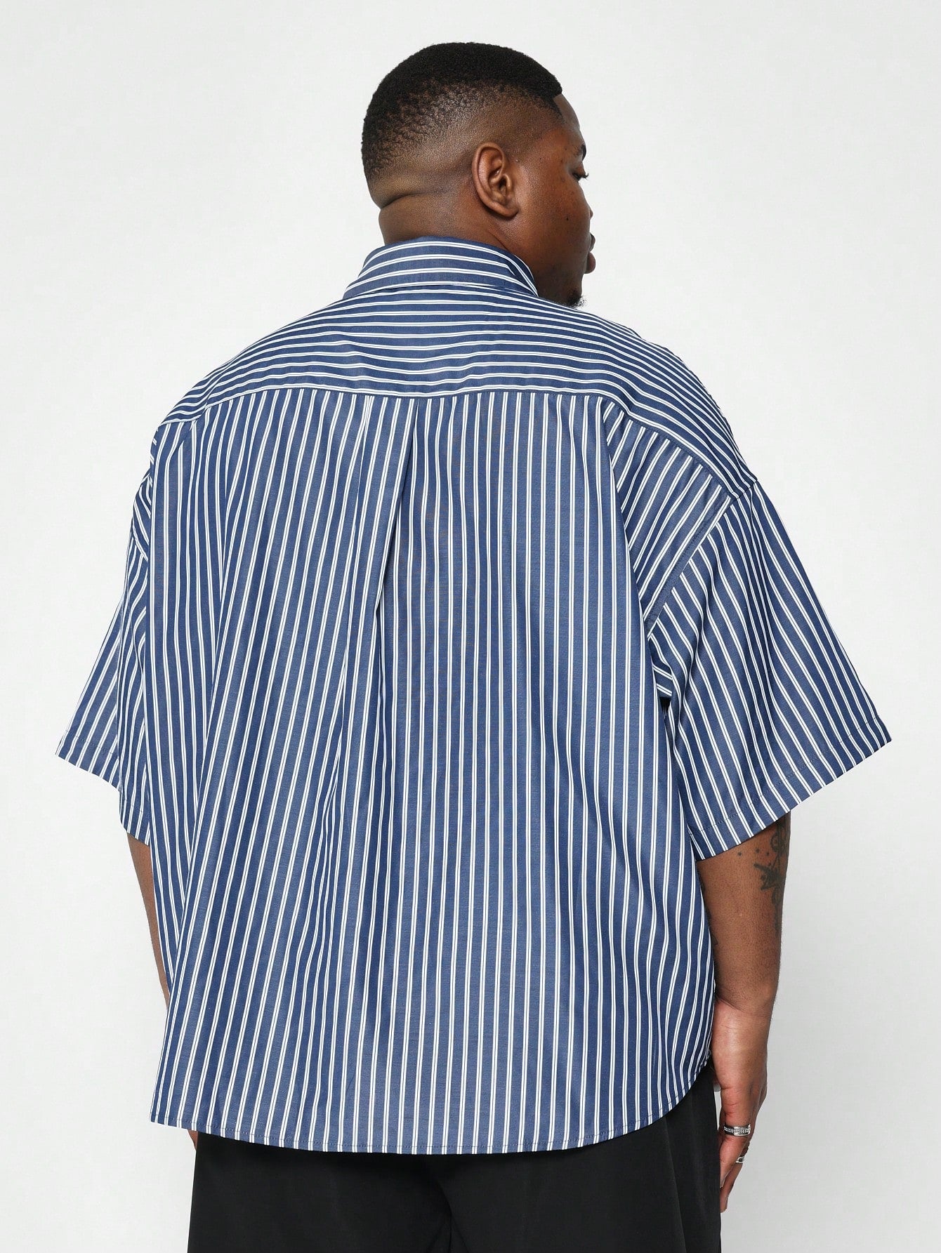 Plus Size Short Sleeve Pinstripe Shirt With Label