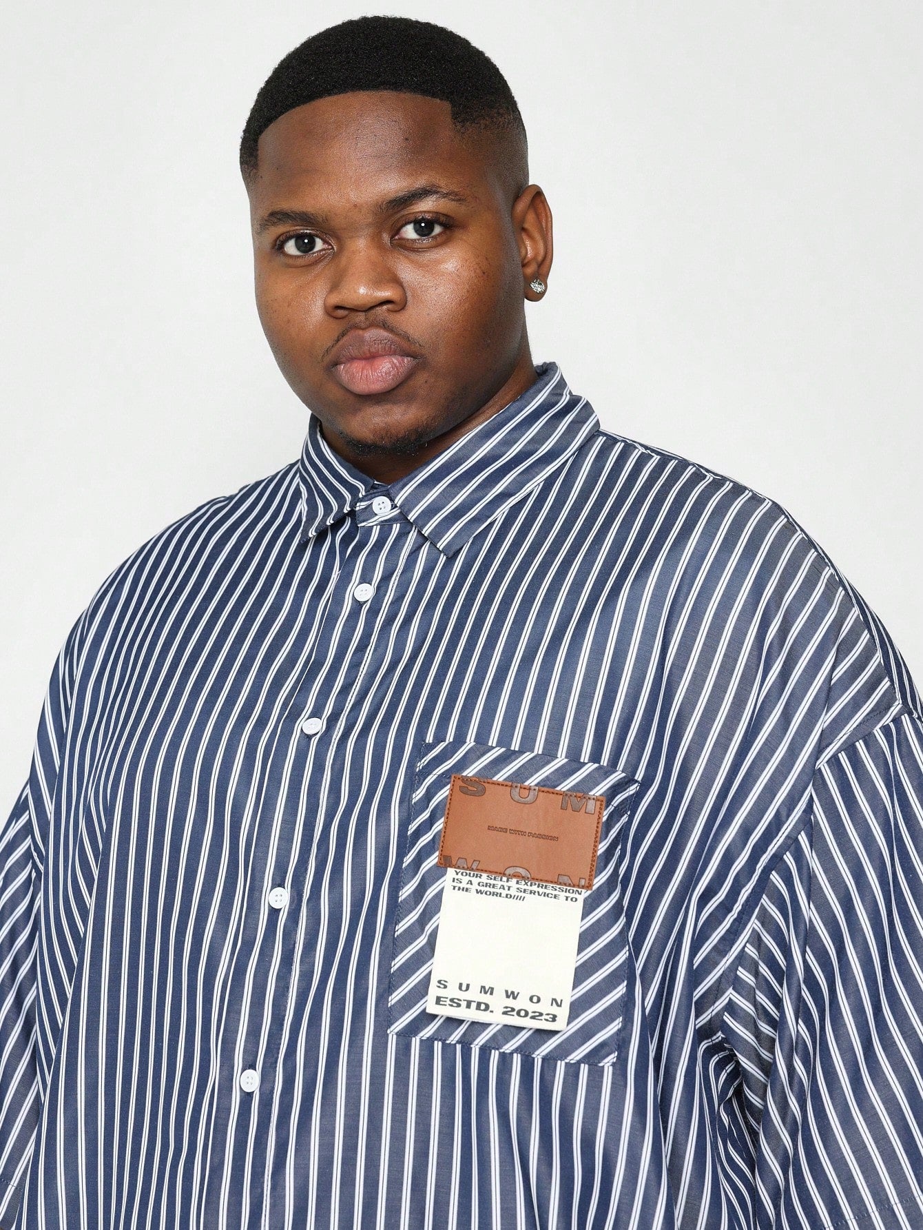 Plus Size Short Sleeve Pinstripe Shirt With Label