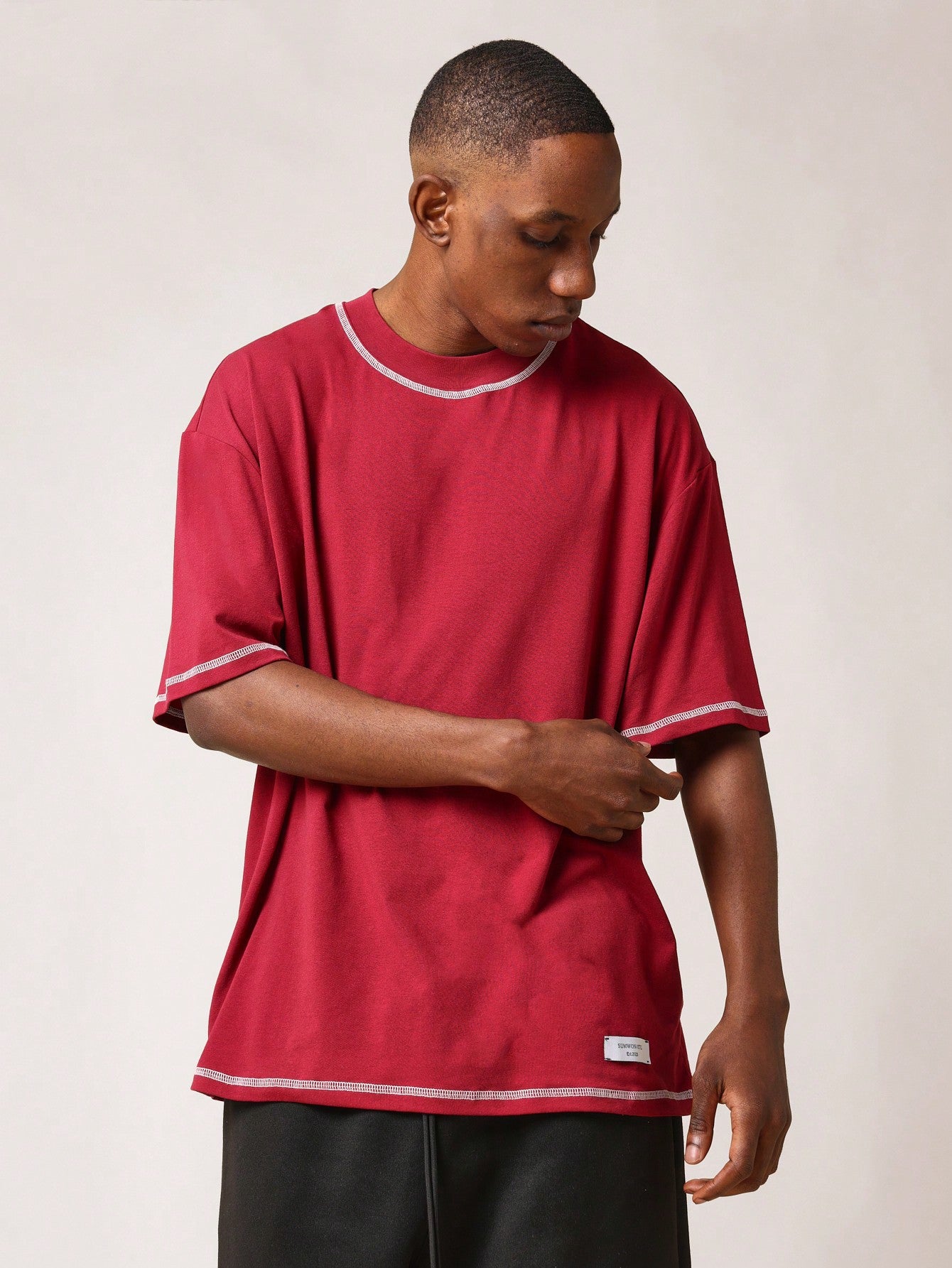 Regular Fit Short Sleeve Heavyweight Contrast Stitch Essential Tee