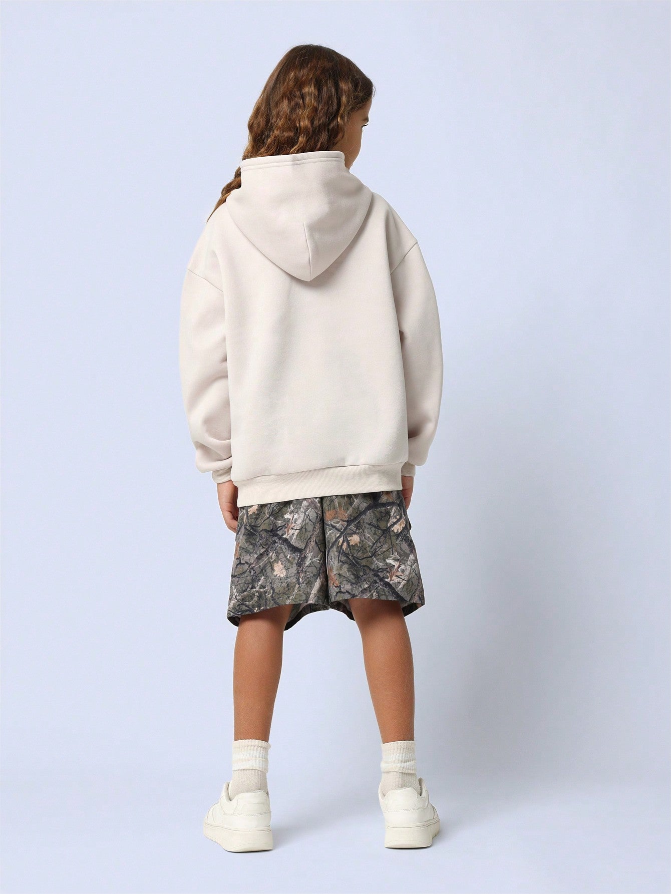 Tween Girls Overhead Hoodie And Camo Cargo Short 2 Piece Set