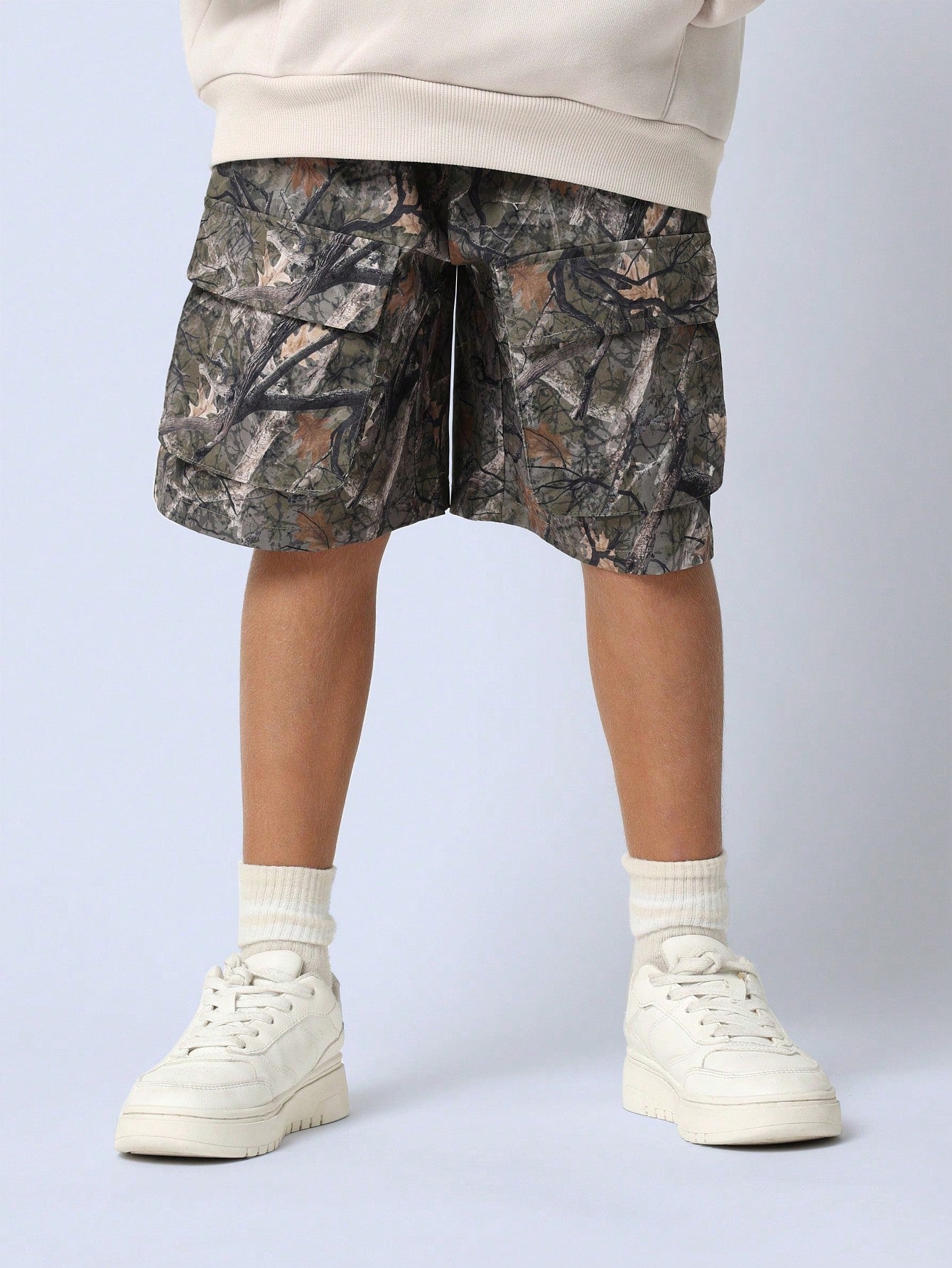 Tween Girls Overhead Hoodie And Camo Cargo Short 2 Piece Set