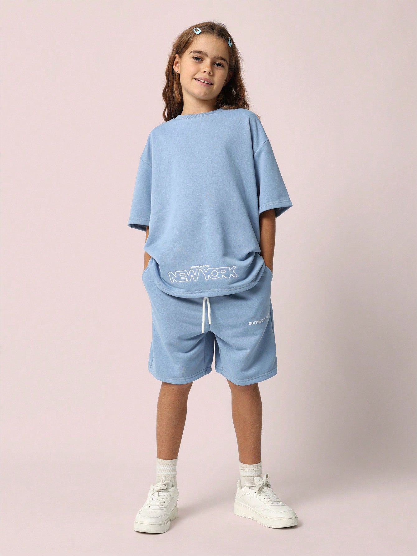 Tween Girls Oversized New York Graphic Print Tee And Short 2 Piece Set