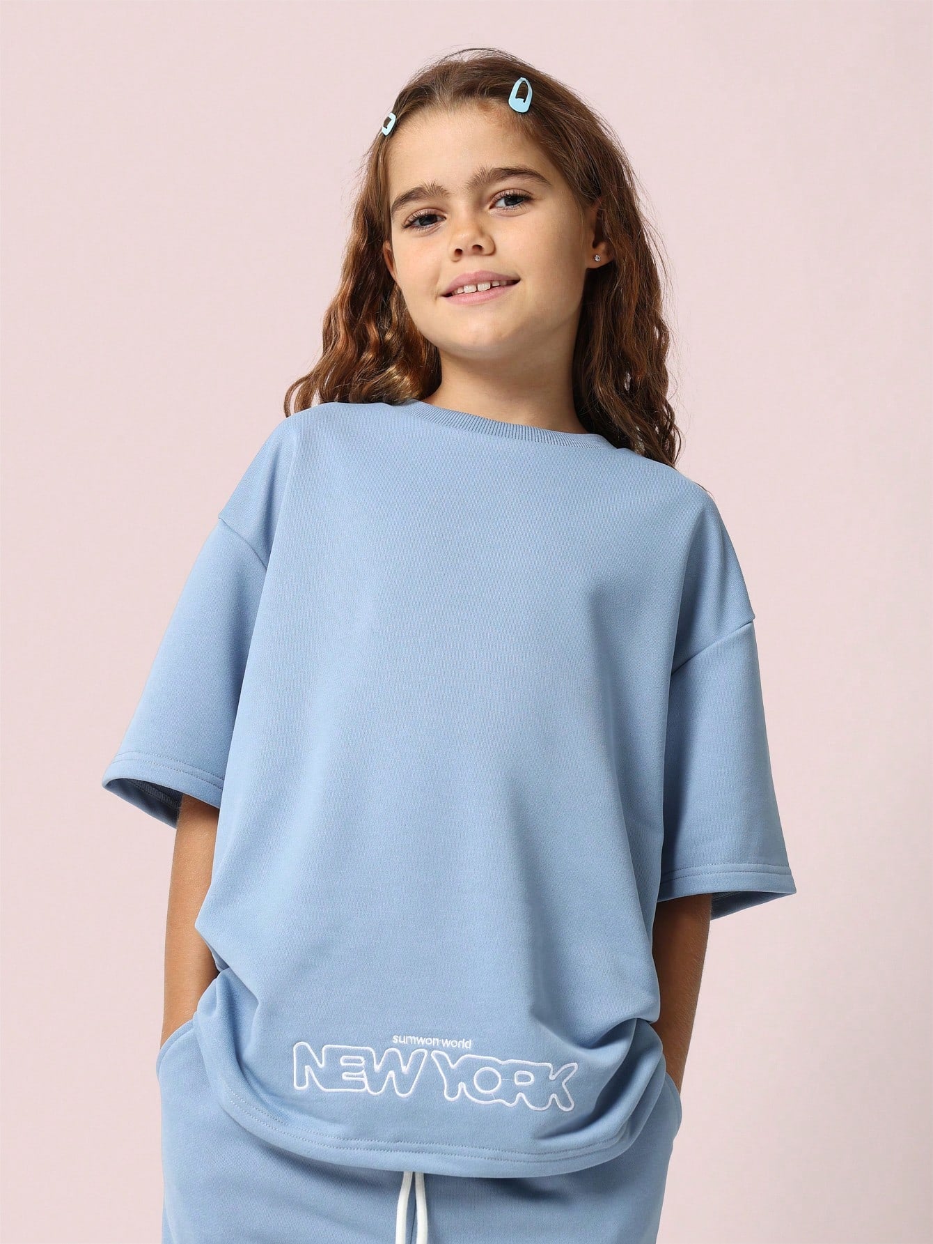 Tween Girls Oversized New York Graphic Print Tee And Short 2 Piece Set