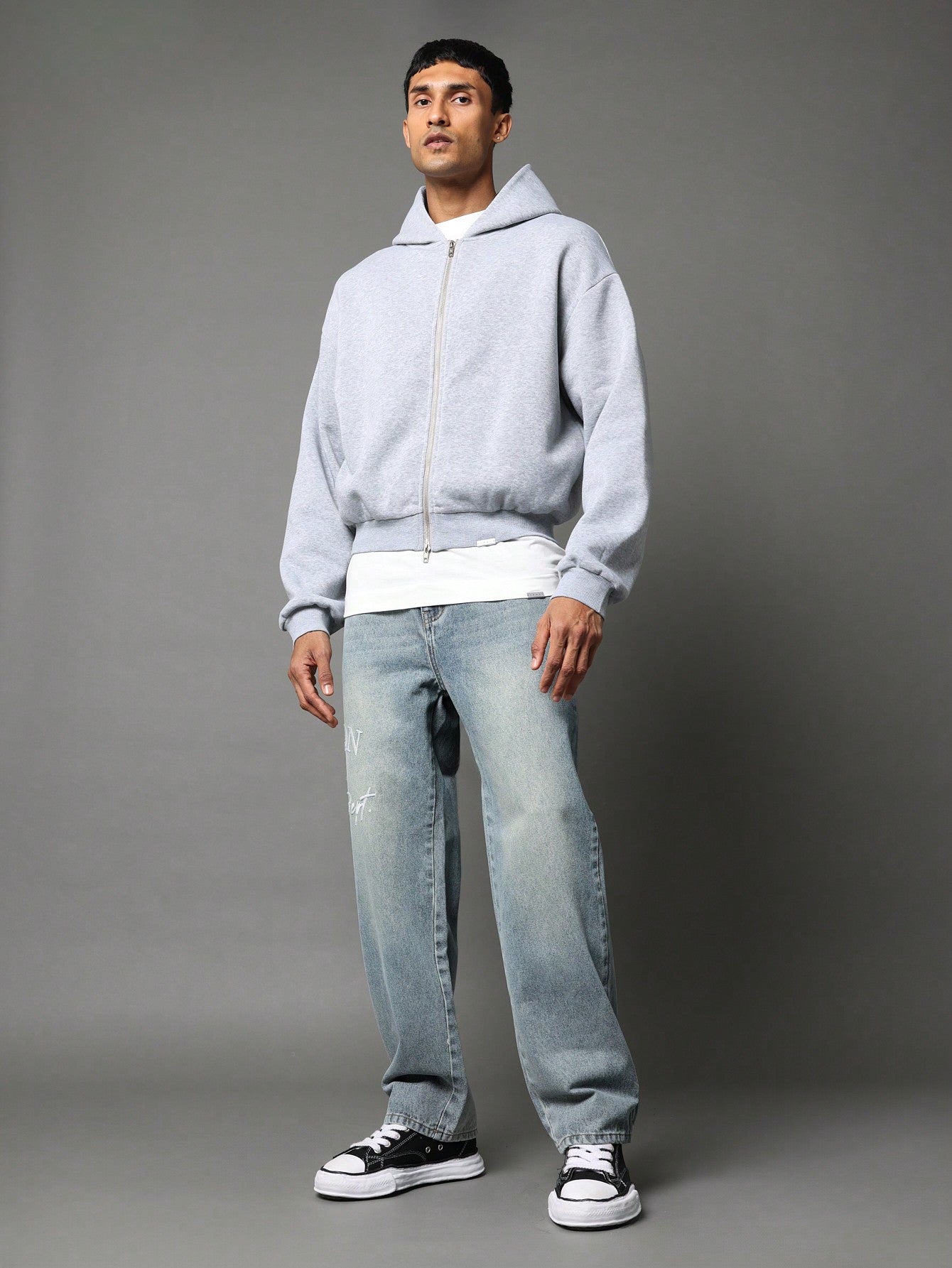 Straight Fit Washed Jean With Embroidery