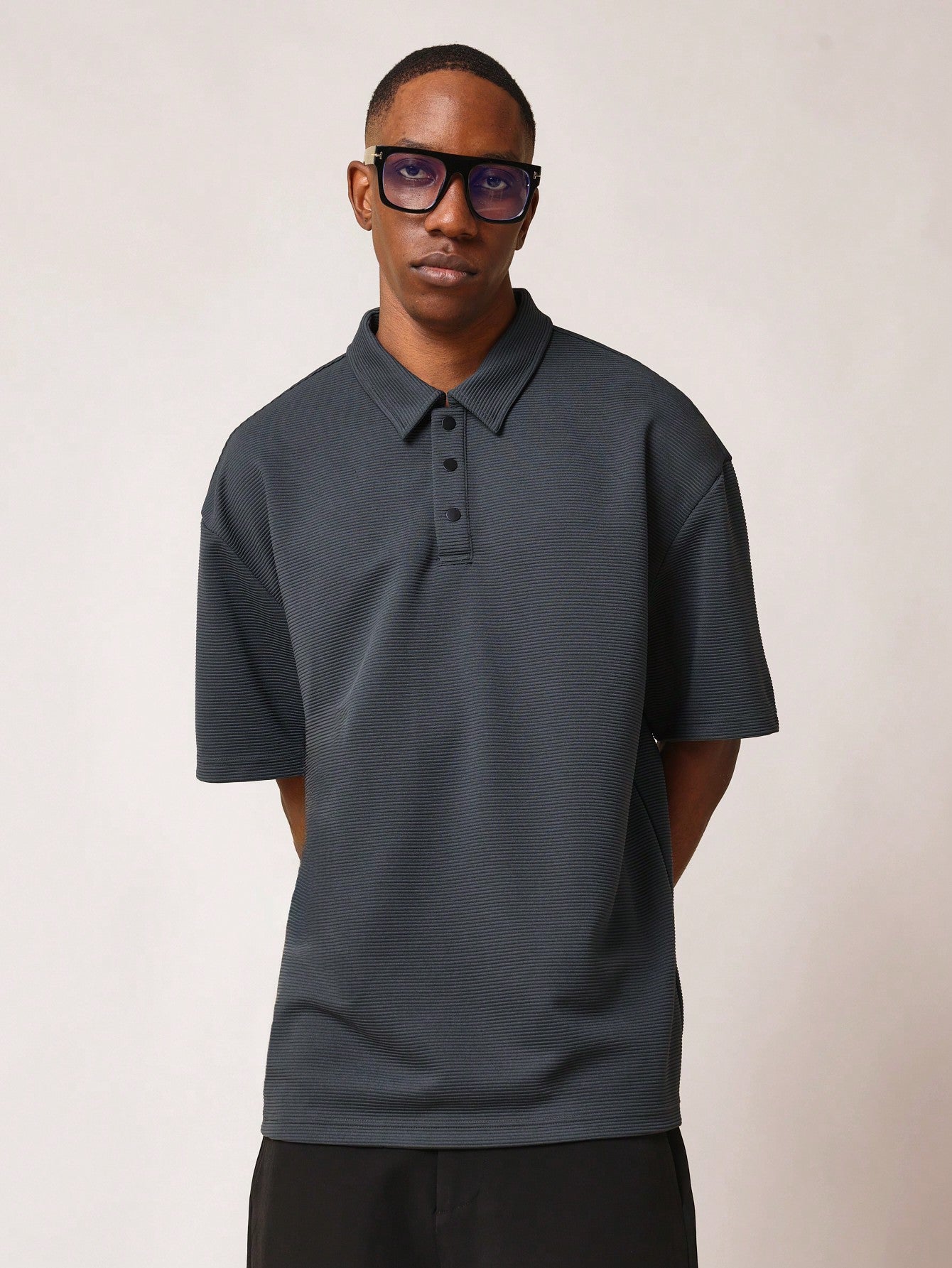 Regular Fit Short Sleeve Rib Textured Polo Shirt