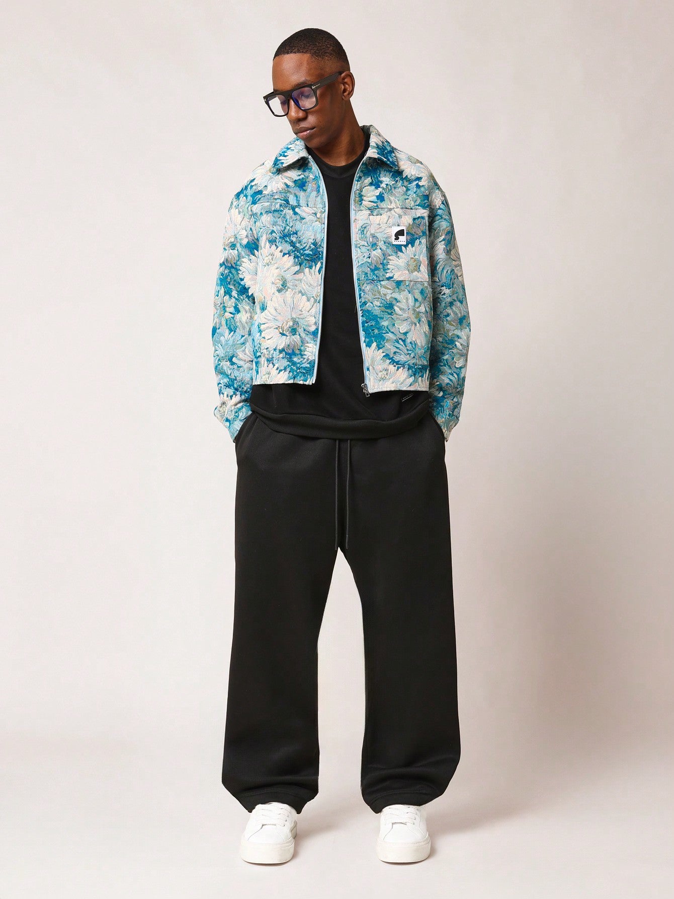 Cropped Zip-Up Tapestry Jacquard Worker Jacket