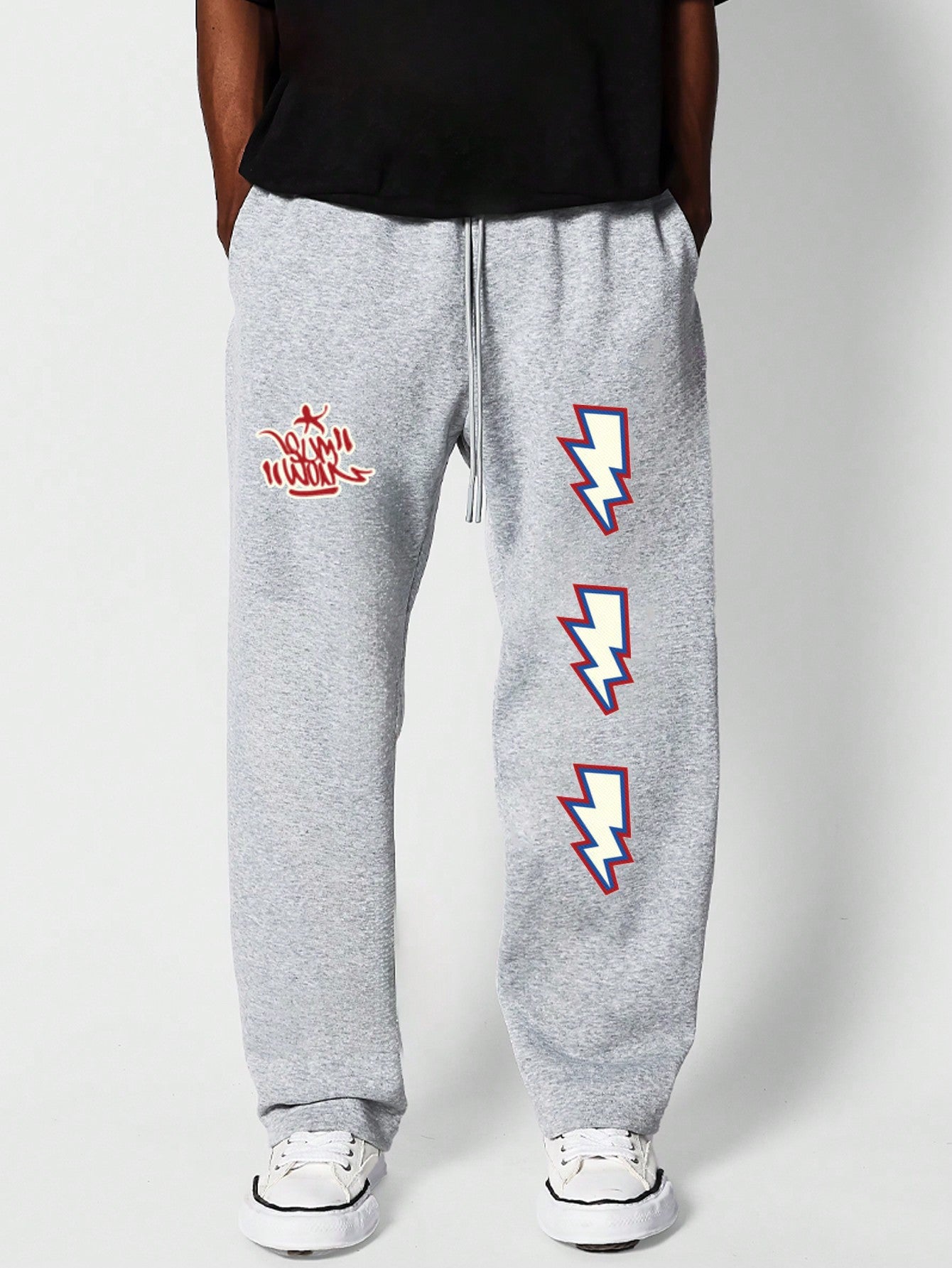 Drop Crotch Jogger With Thunder & Letter Graphic Print