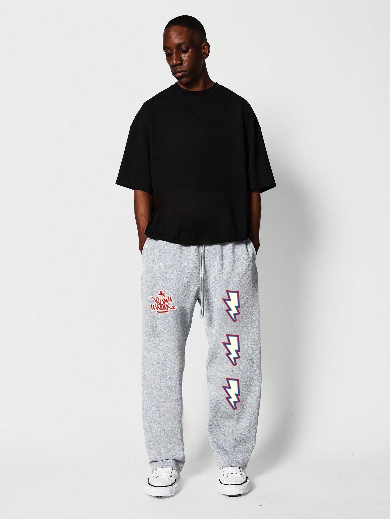 Drop Crotch Jogger With Thunder & Letter Graphic Print