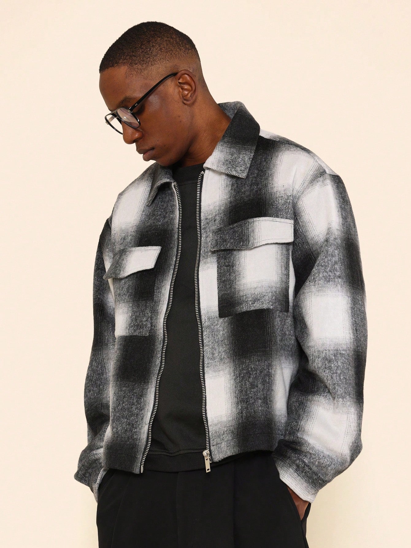 Boxy Zip-Up Checked Jacket