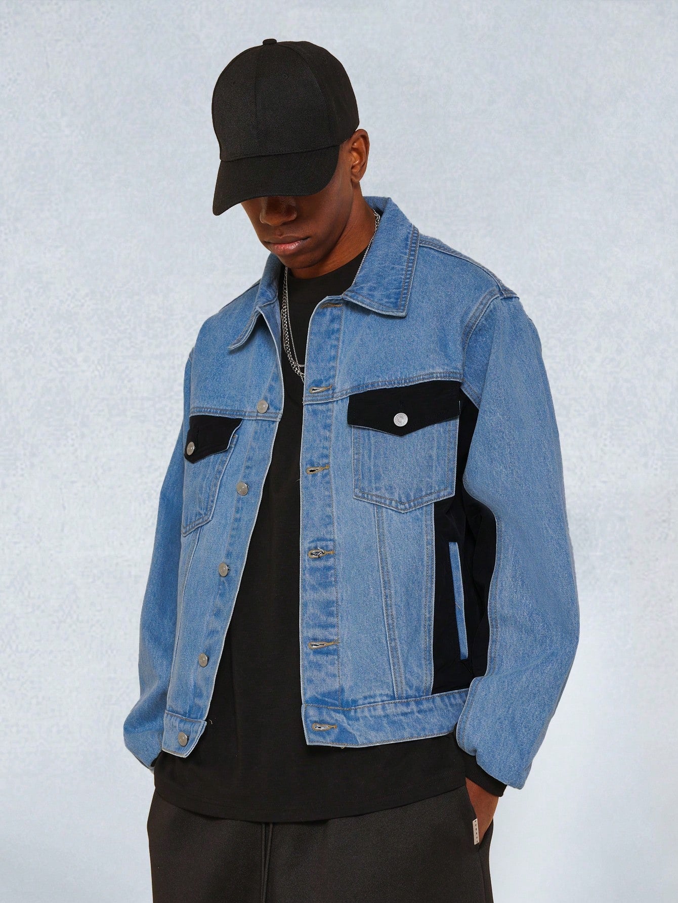 Regular Fit Denim Trucker Jacket With Nylon