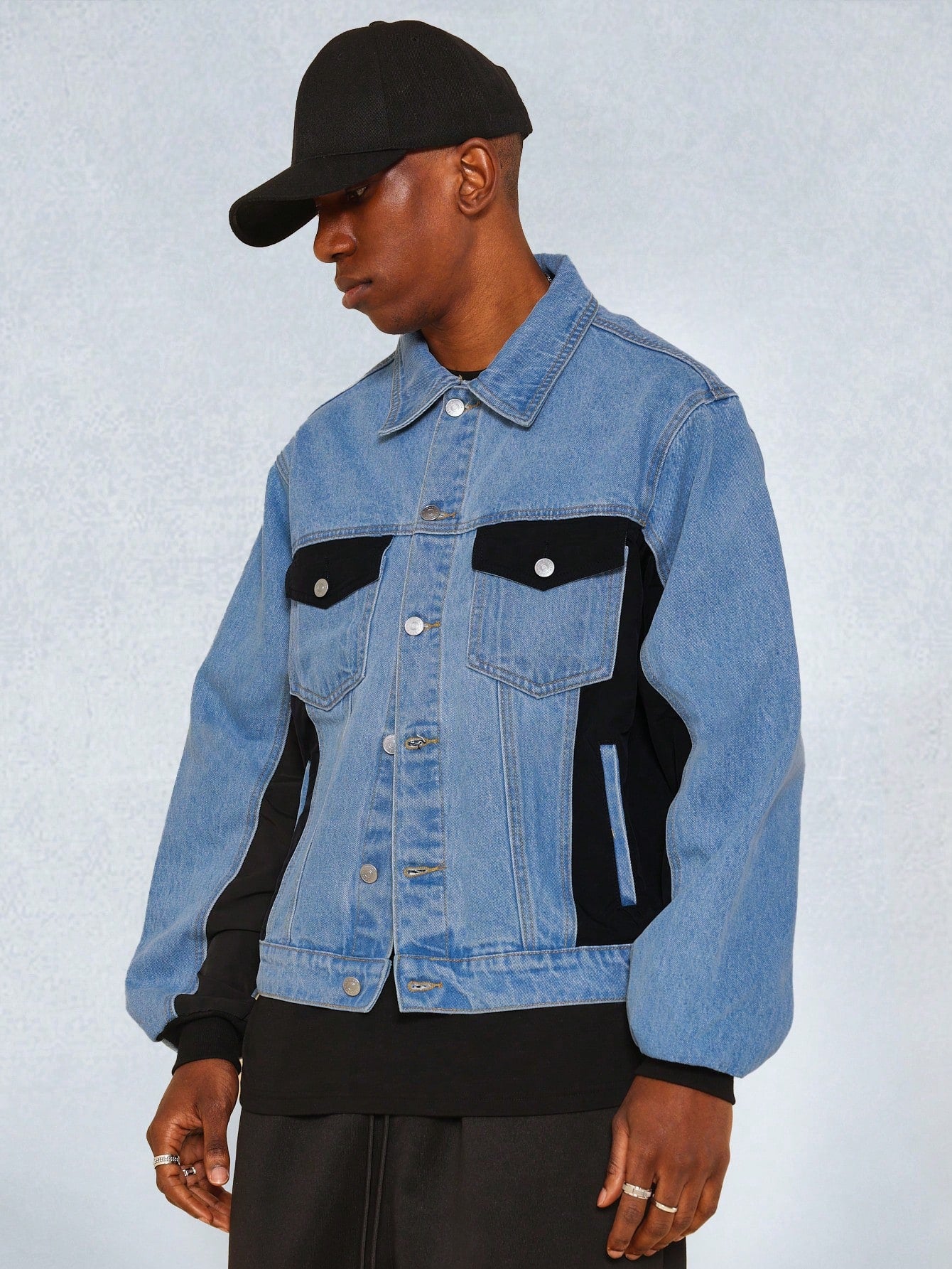 Regular Fit Denim Trucker Jacket With Nylon