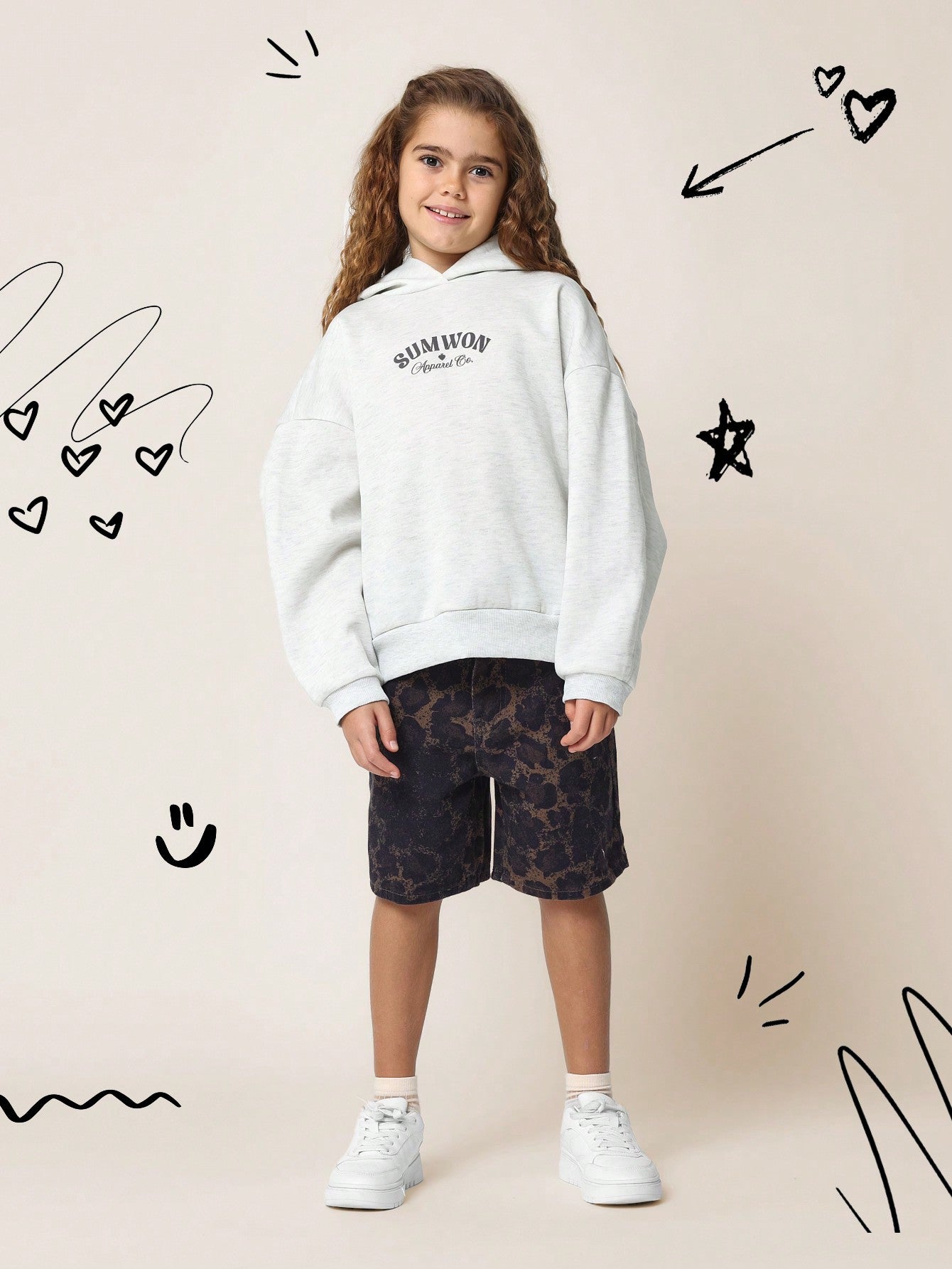 Tween Girls Denim Carpenter Short With Leopard All Over Print