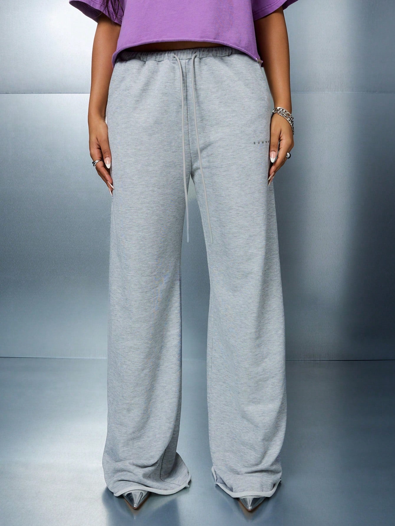 SUMWON WOMEN Wide Leg Jogger Sweatpants With Drawstring