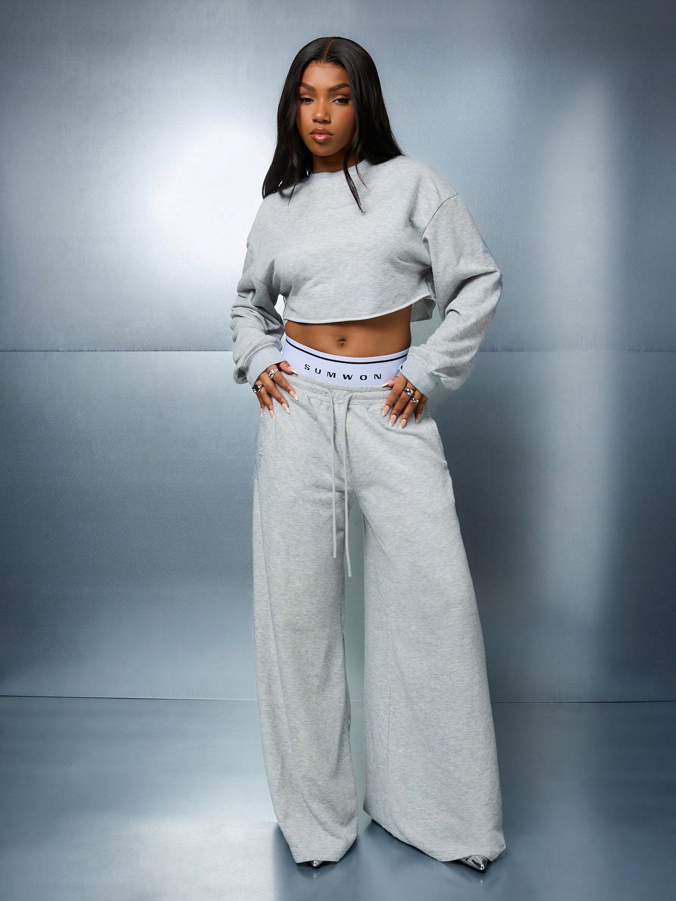 SUMWON WOMEN Pull On Wide Leg Jogger Pants With Draw Cords