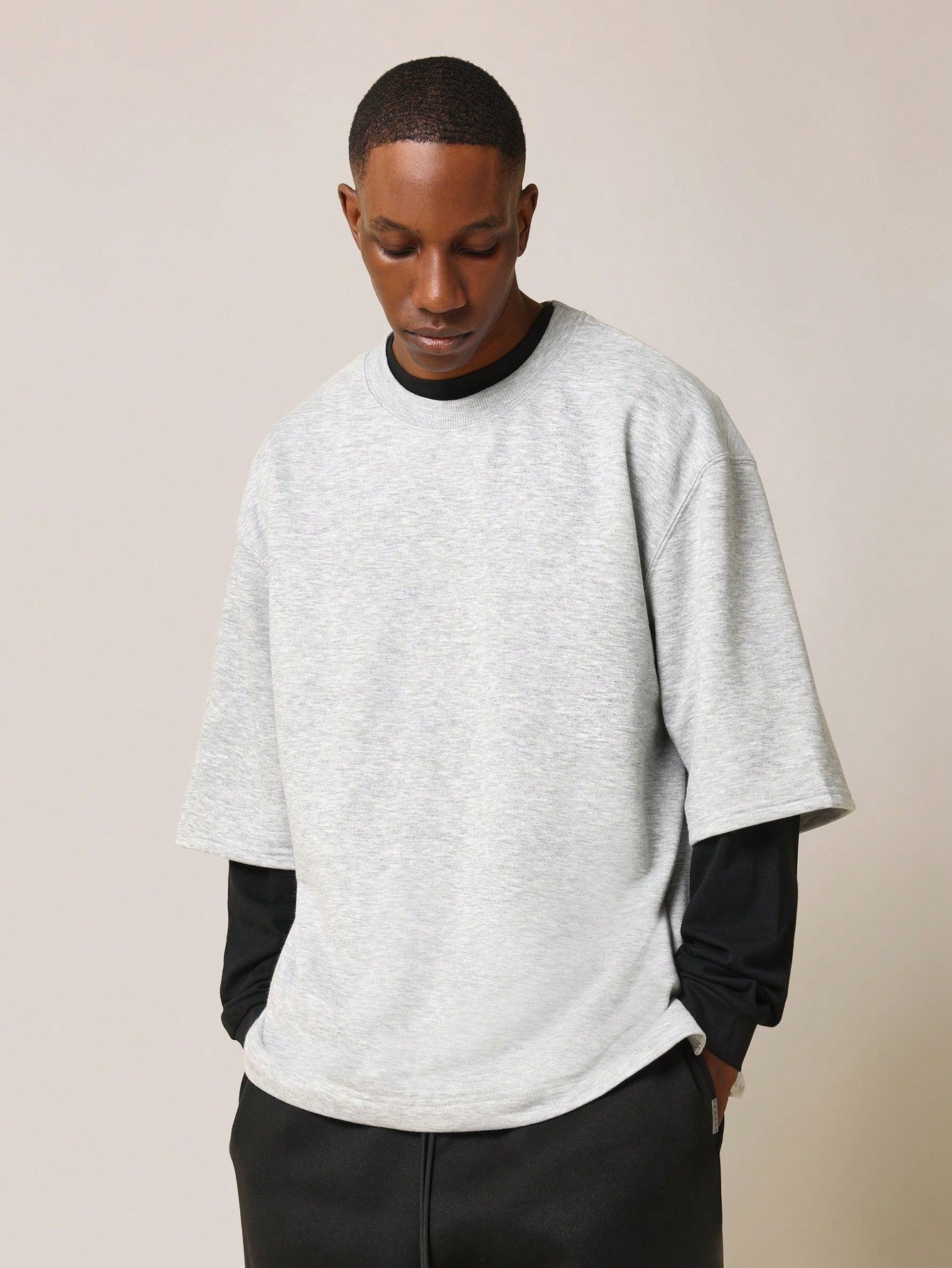 Oversized Elbow Sleeve Heavyweight Essential Tee With Side Vent Hem