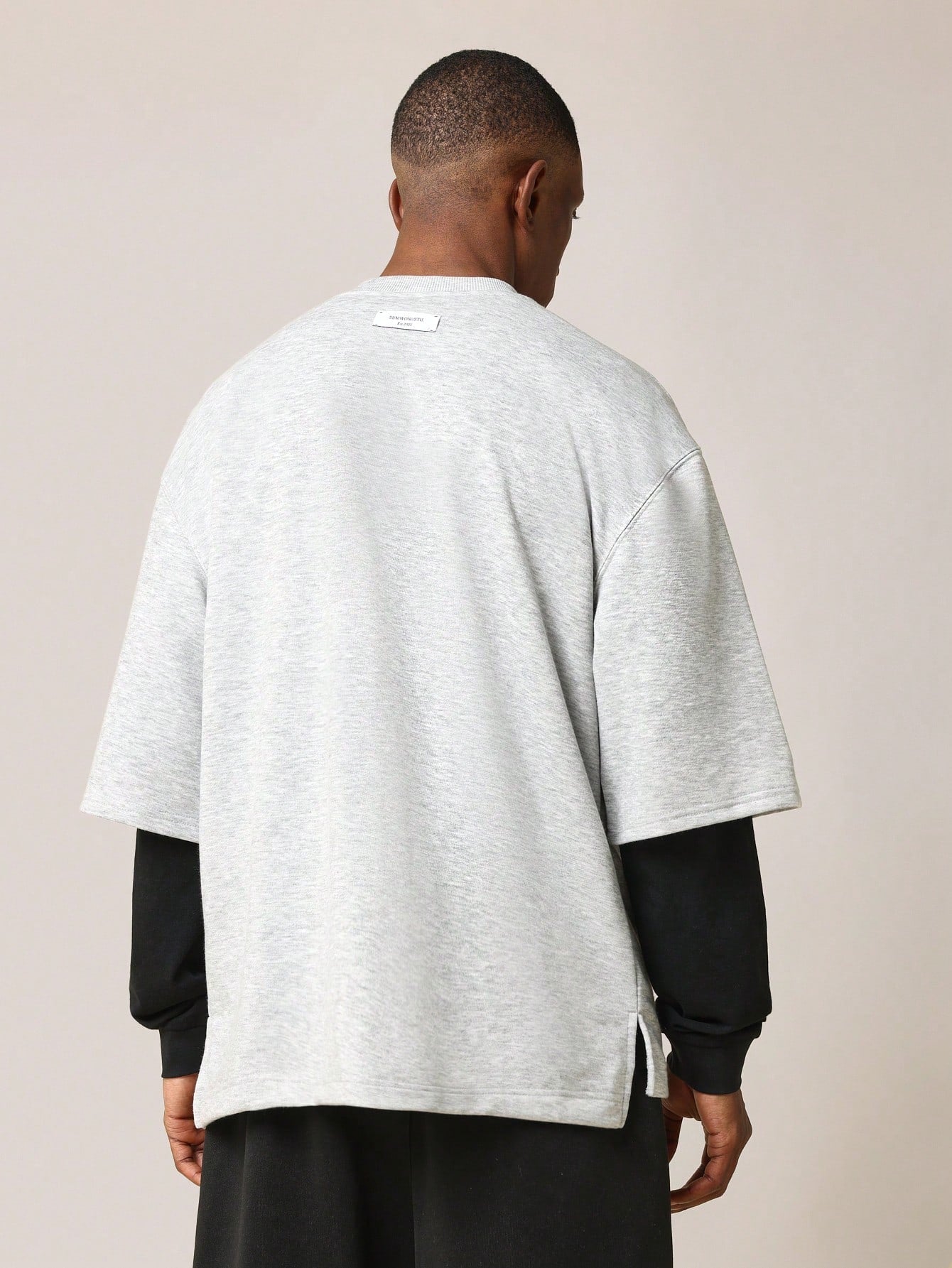 Oversized Elbow Sleeve Heavyweight Essential Tee With Side Vent Hem