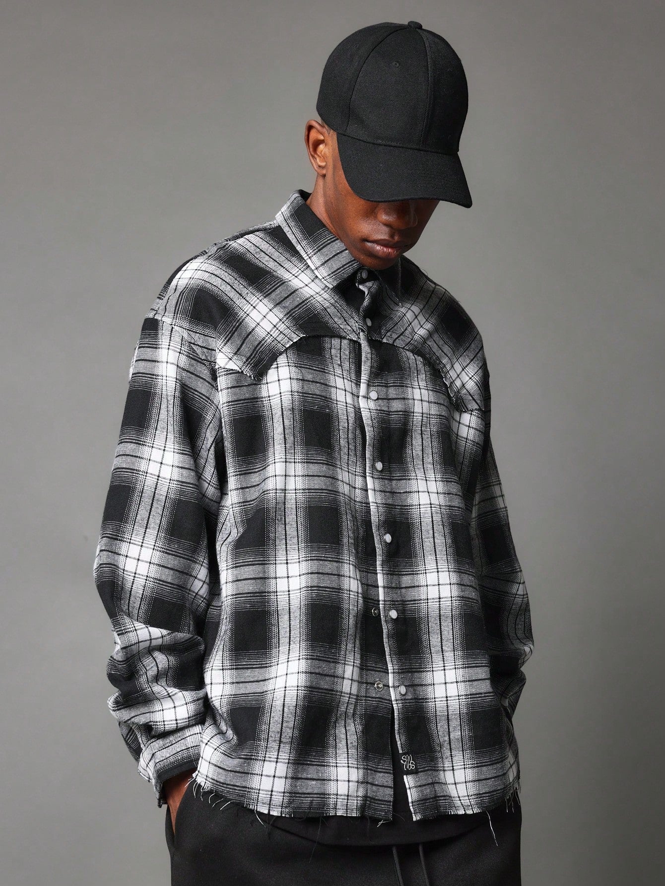 Western Checkered Shirt With Raw Detail Hem