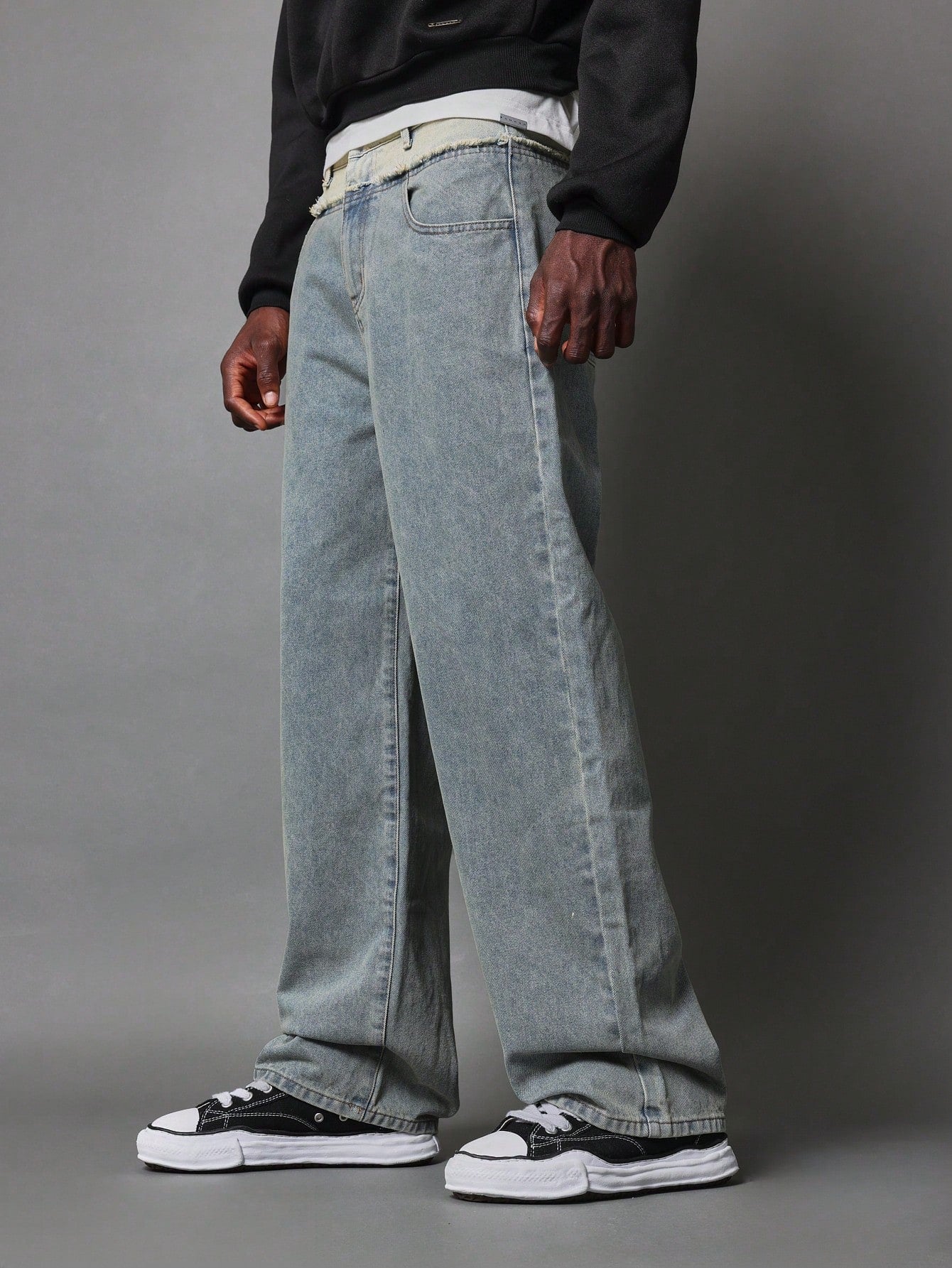 Loose Fit Washed Double Waistband Jean