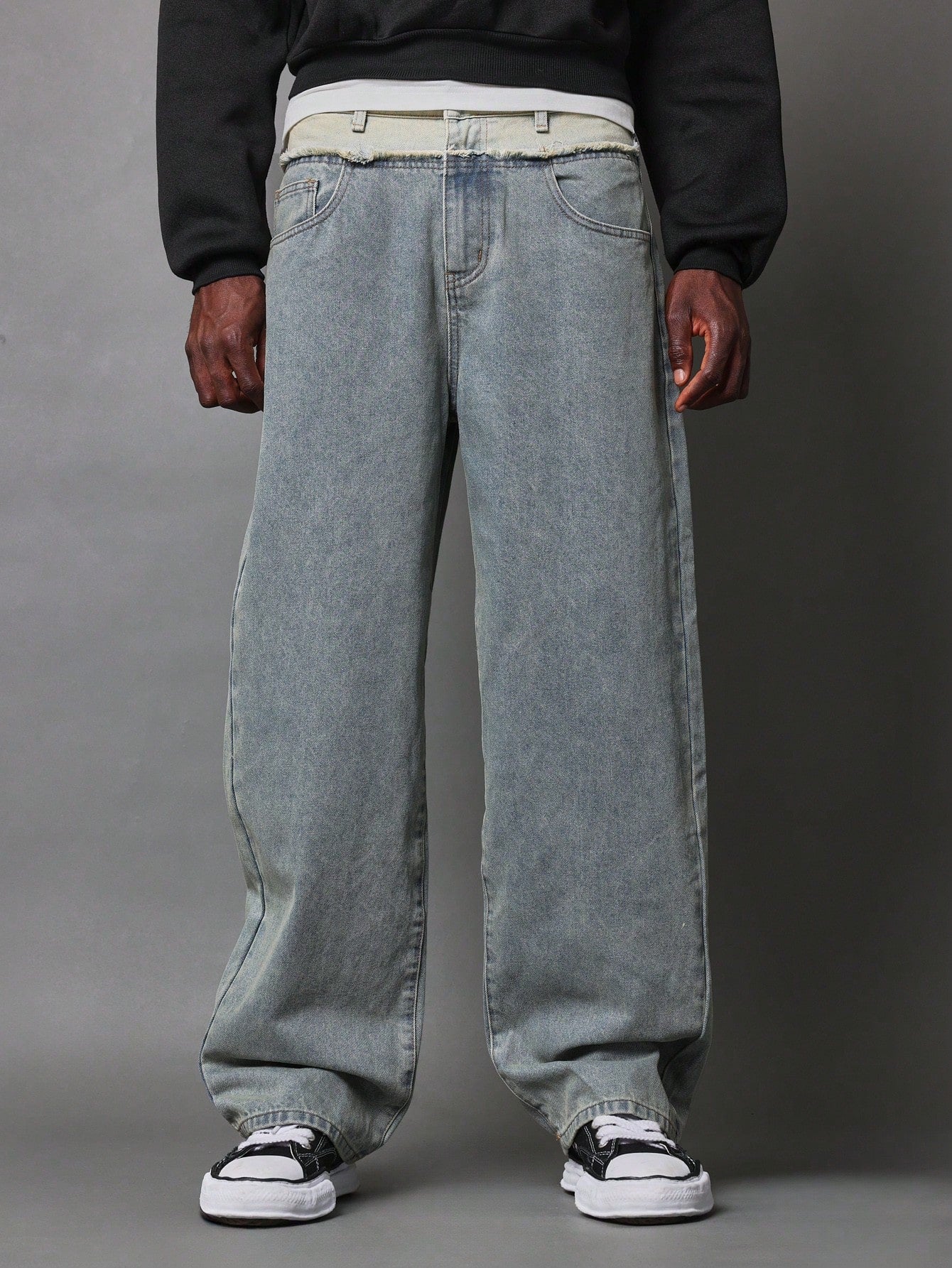 Loose Fit Washed Double Waistband Jean