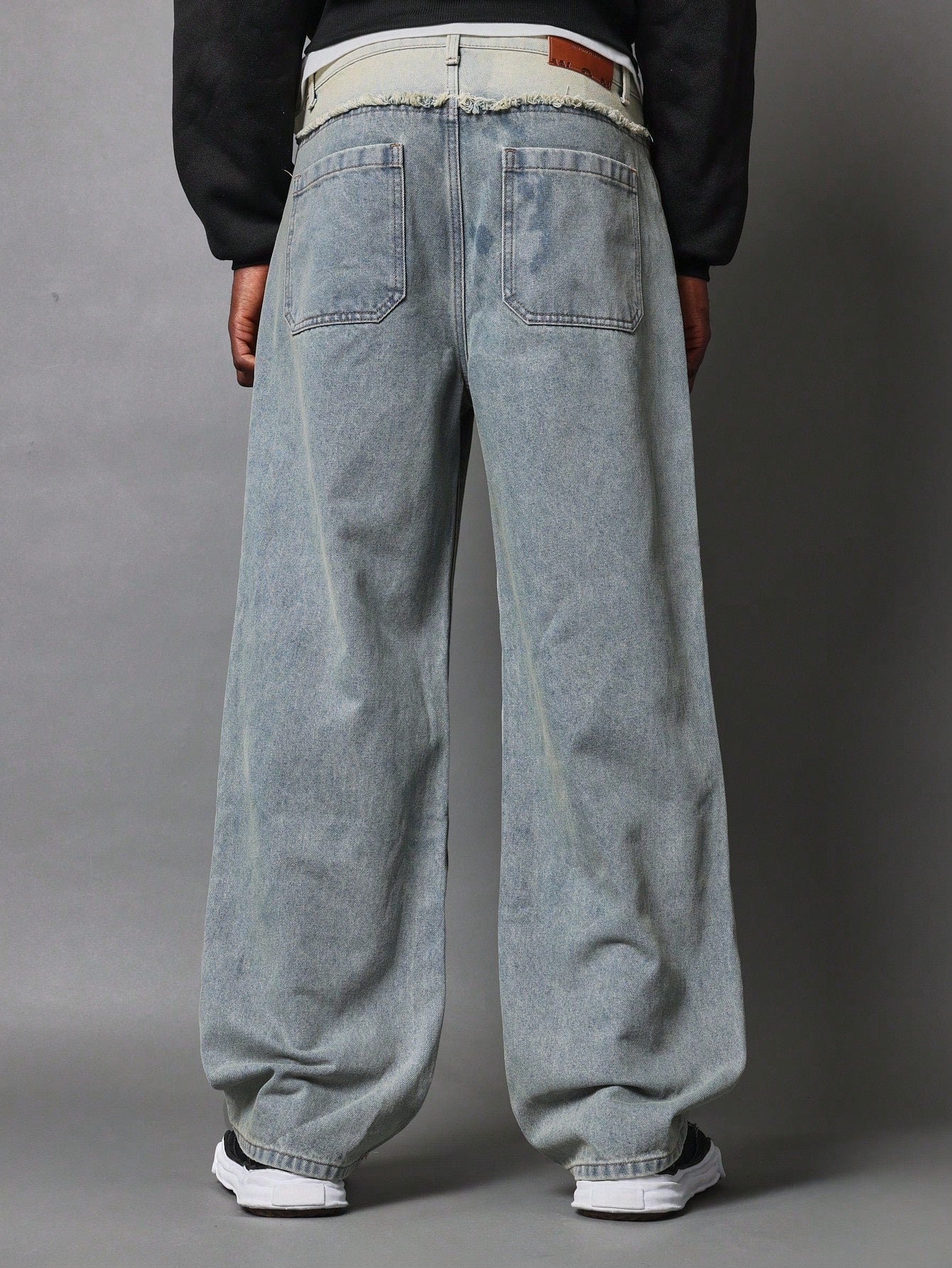 Loose Fit Washed Double Waistband Jean