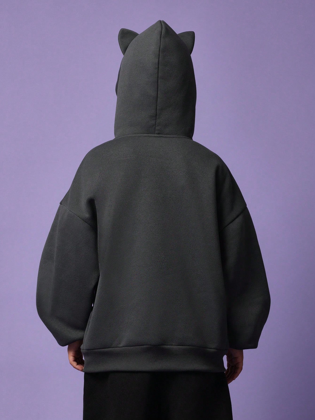 Tween Boys Slate Grey Hoodie With Ears & BOO Puff Graphic Print