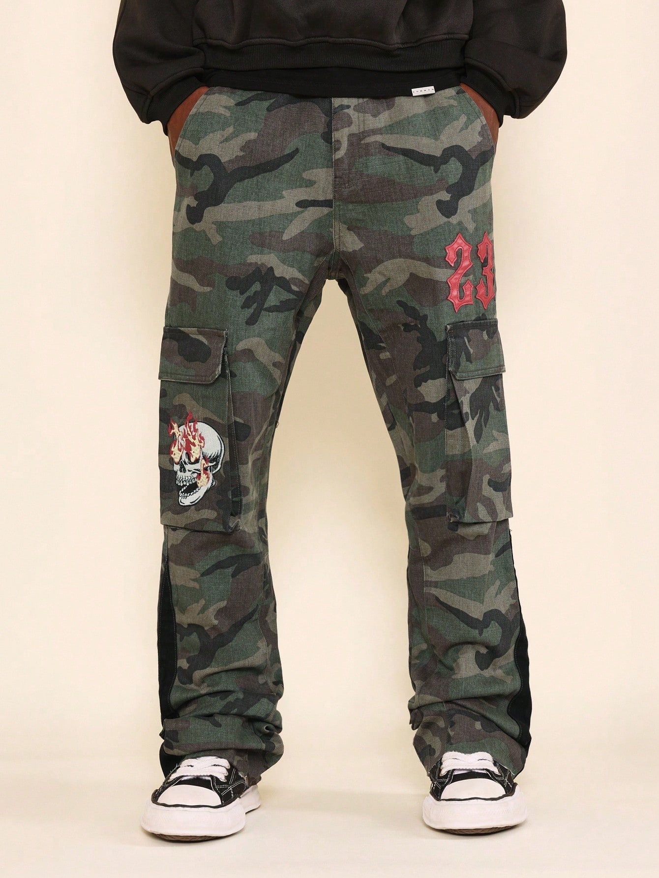 Flare Fit Camouflage Jean With Patches