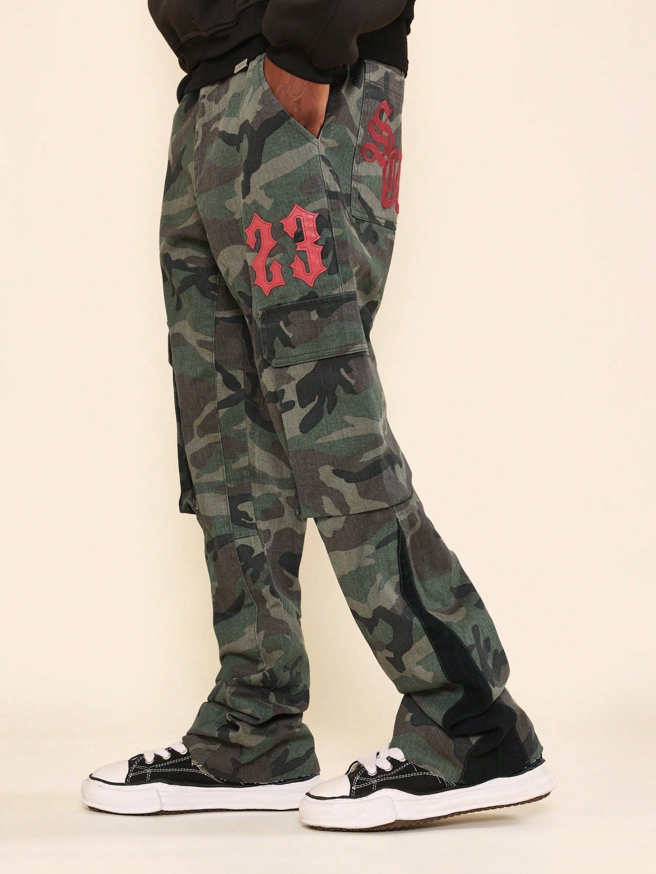 Flare Fit Camouflage Jean With Patches