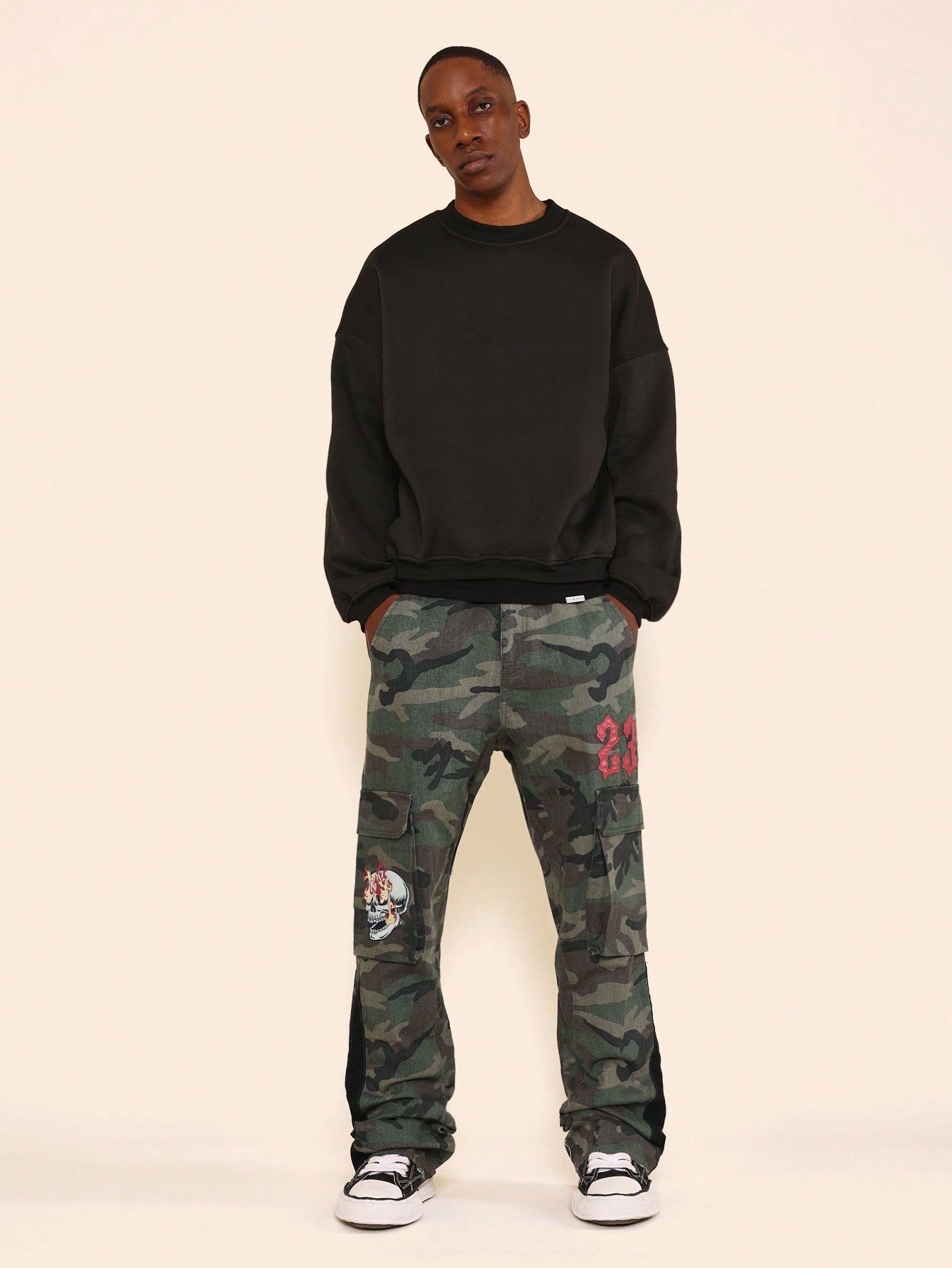 Flare Fit Camouflage Jean With Patches