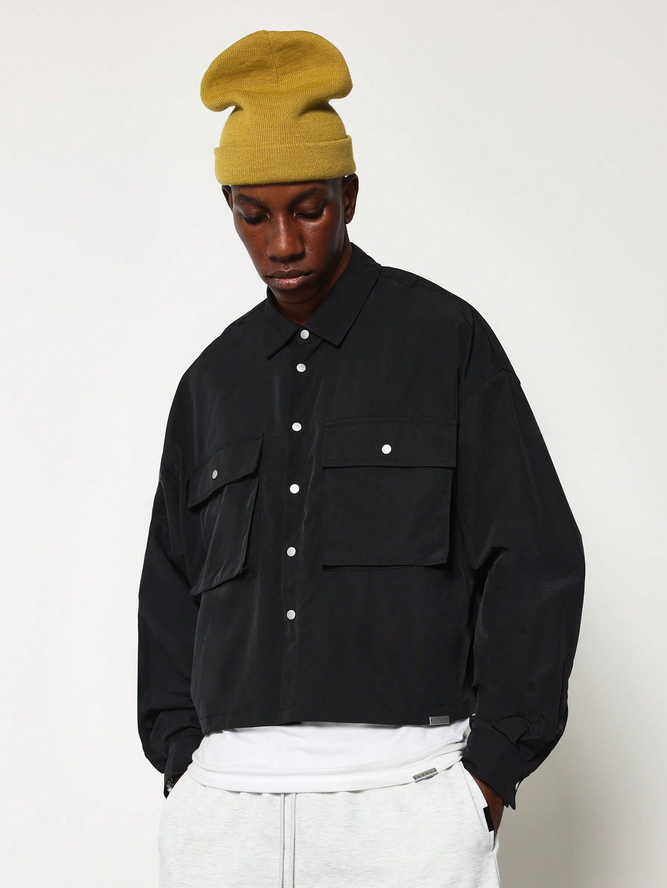 Cropped Nylon Long Sleeve Utility Shirt