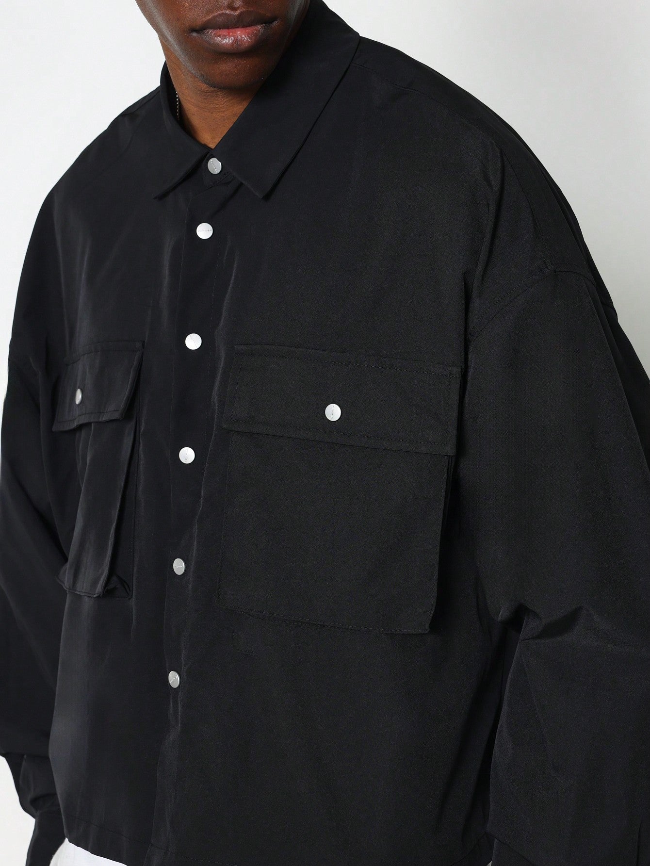 Cropped Nylon Long Sleeve Utility Shirt