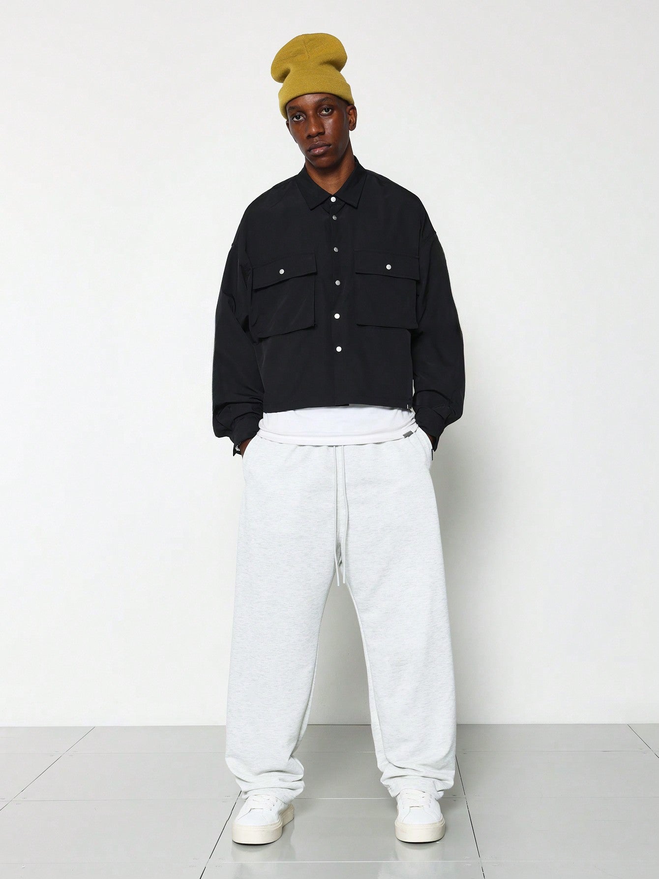 Cropped Nylon Long Sleeve Utility Shirt