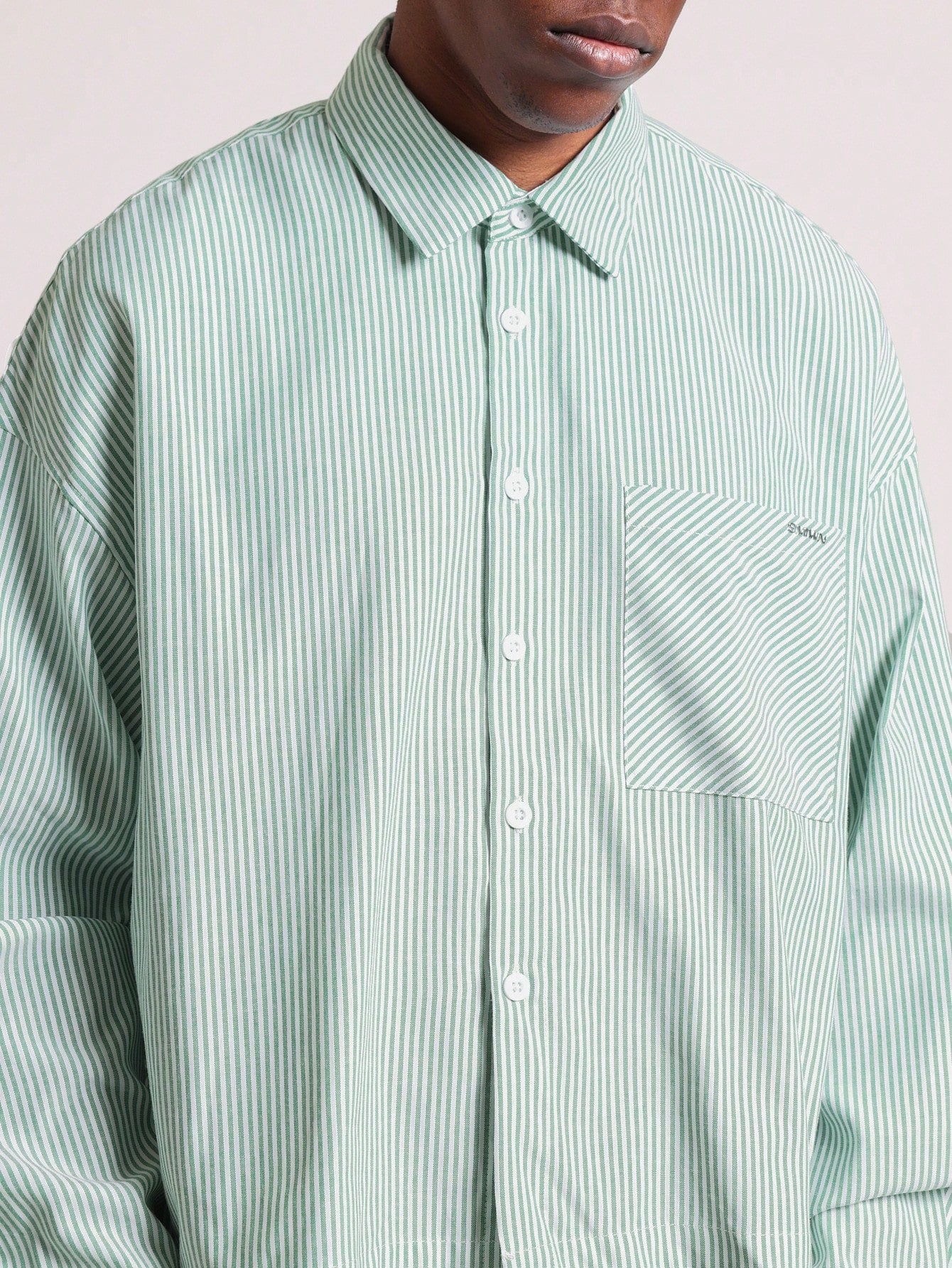 Cropped Long Sleeve Green Stripe Shirt