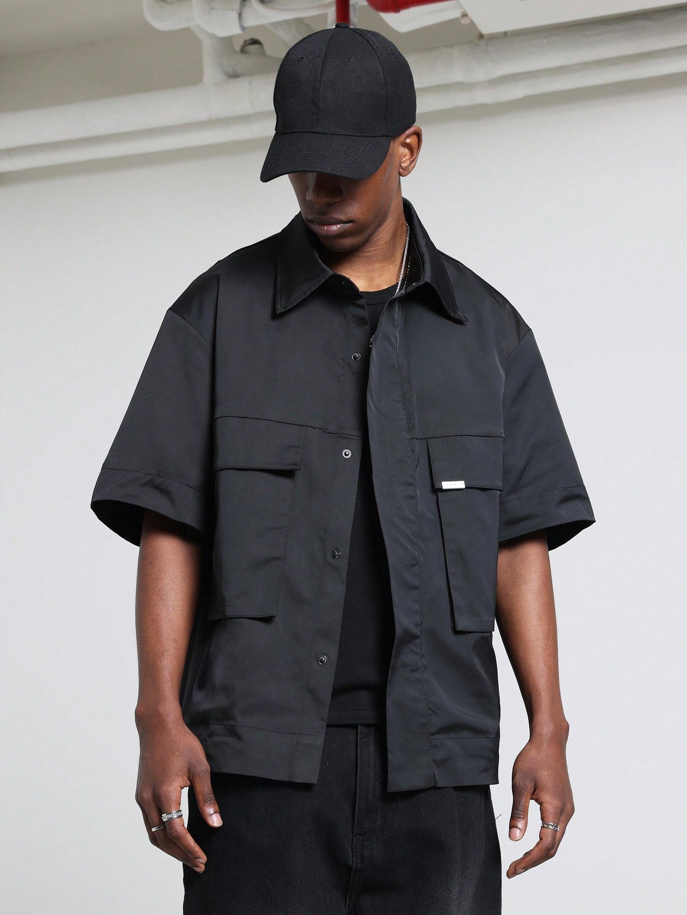 Boxy Nylon Short Sleeve Utility Shirt