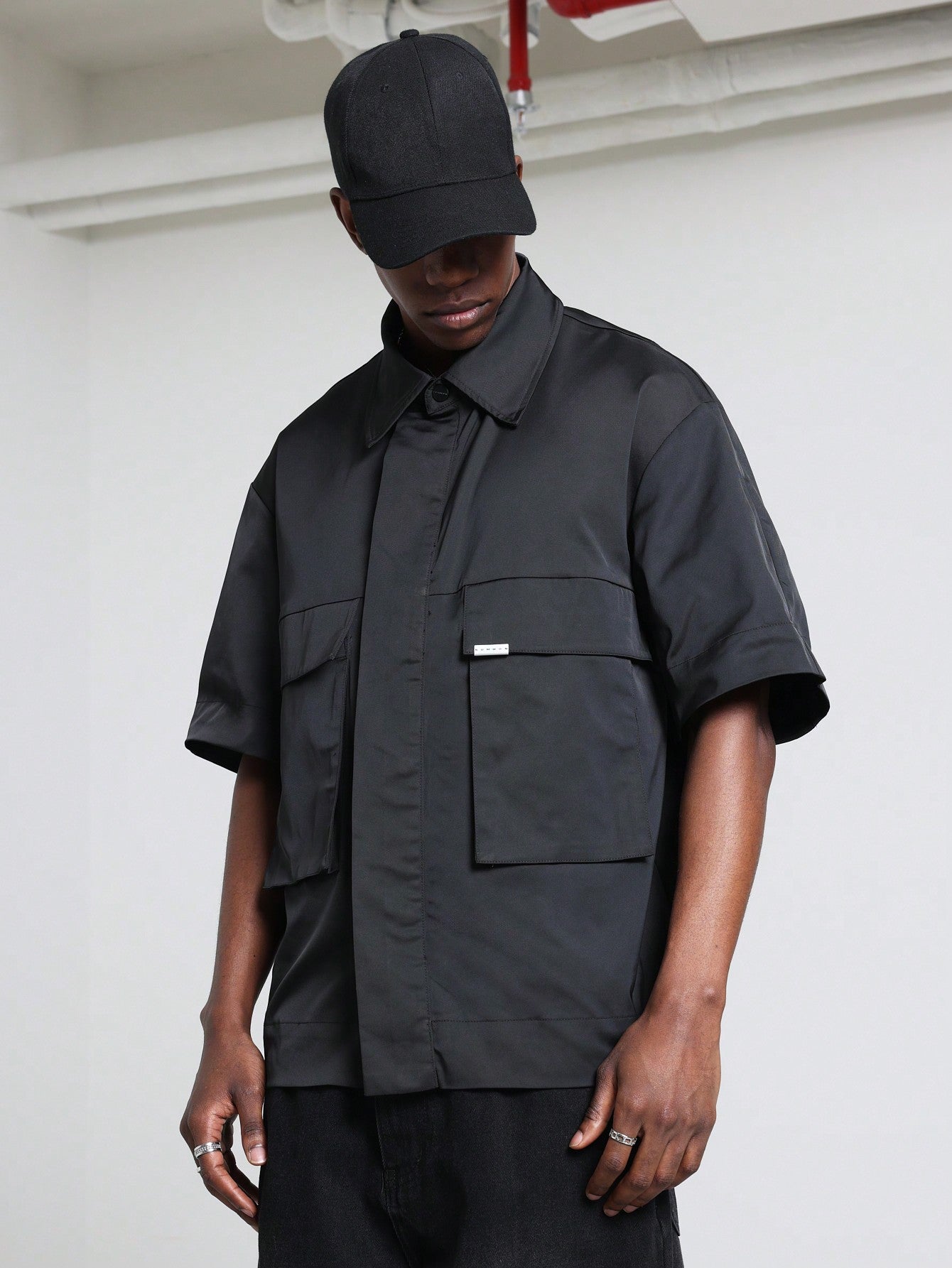 Boxy Nylon Short Sleeve Utility Shirt