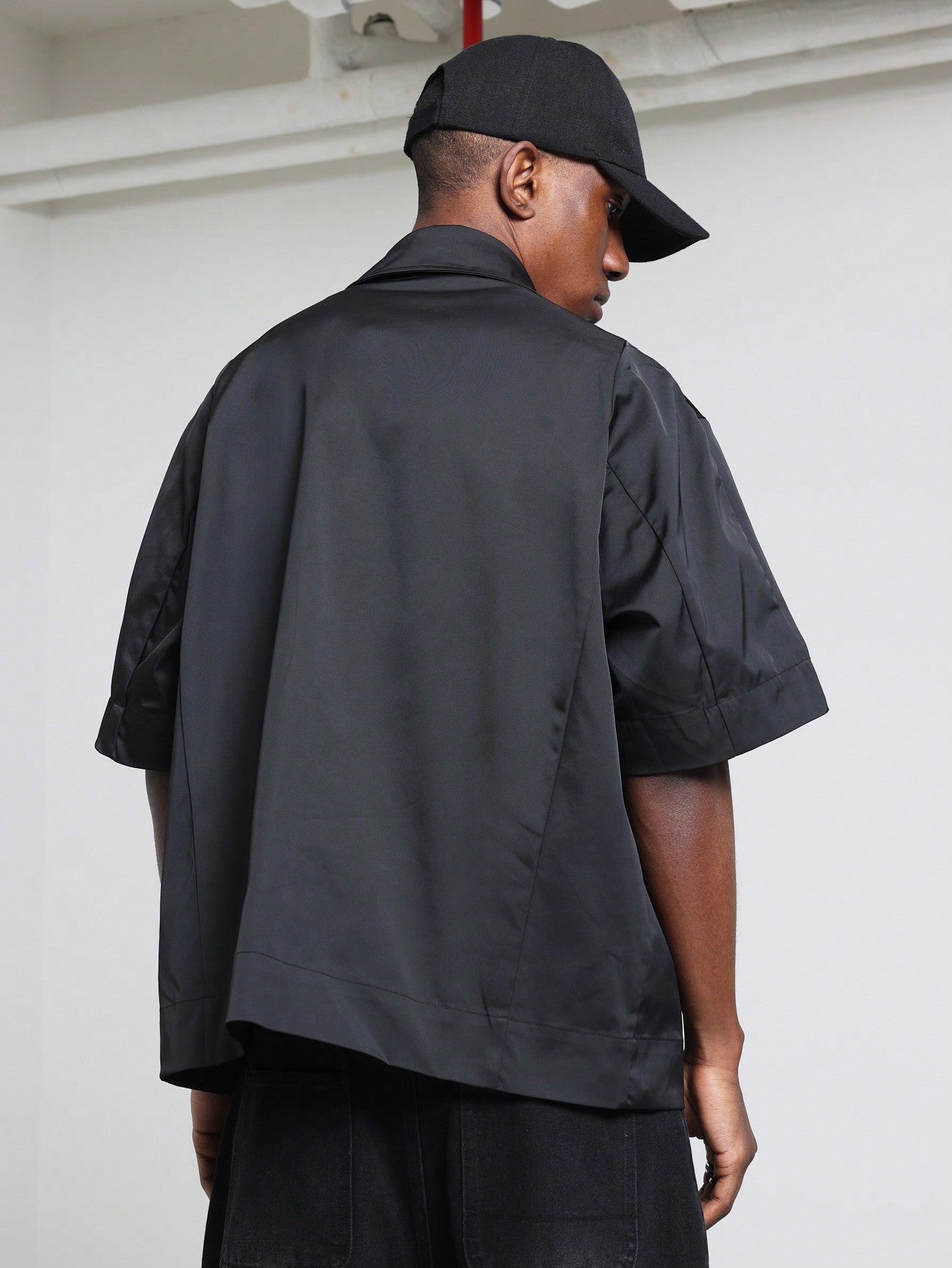 Boxy Nylon Short Sleeve Utility Shirt