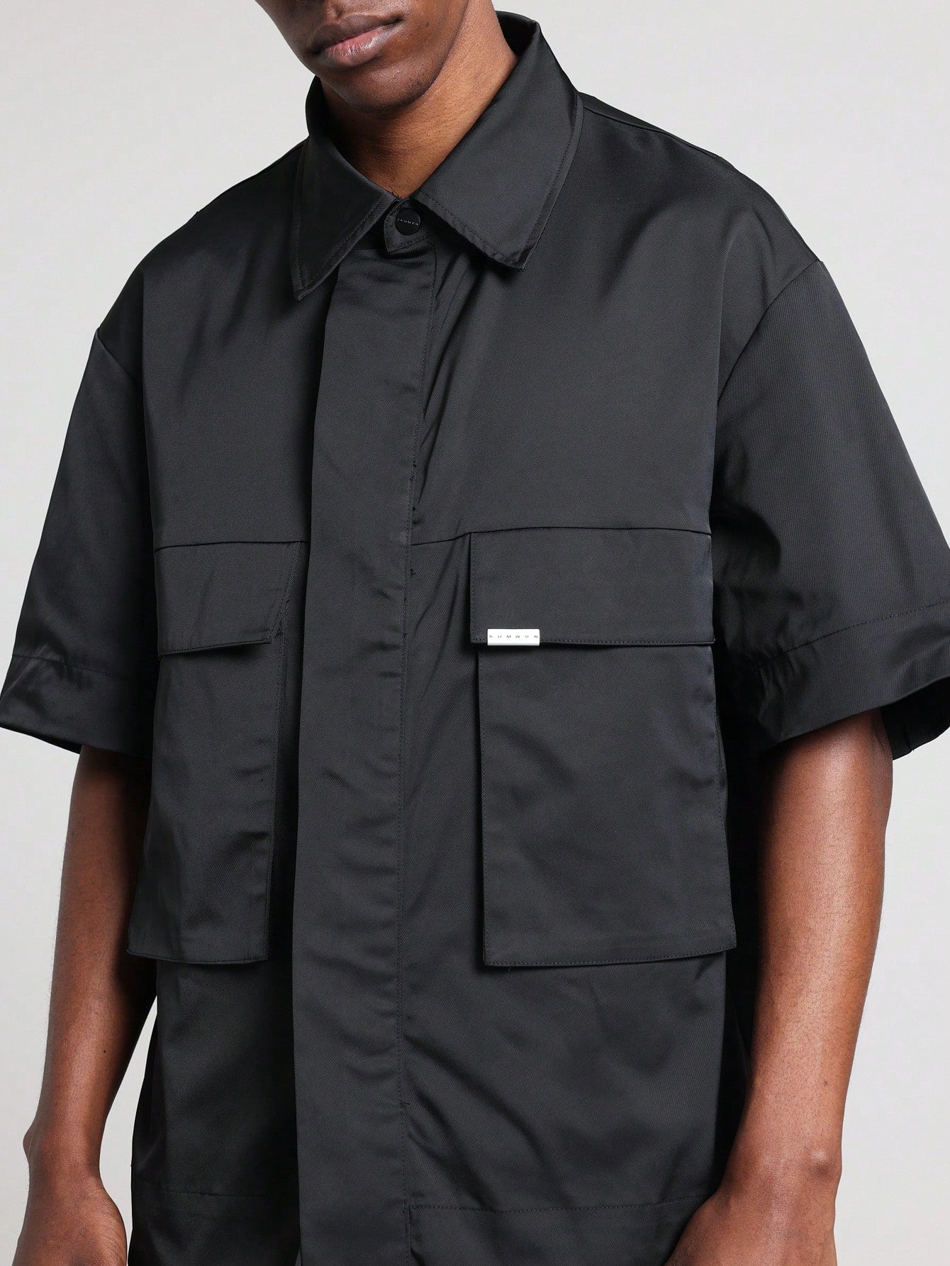 Boxy Nylon Short Sleeve Utility Shirt