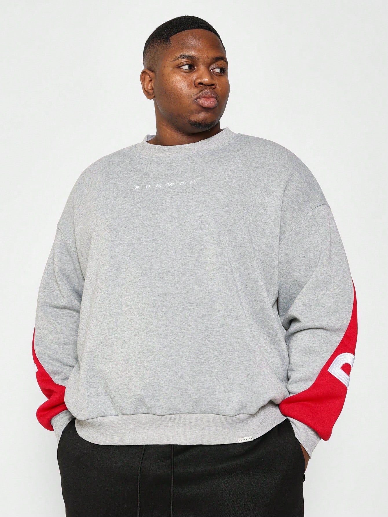 Plus Size Crew Neck Sweatshirt With Colour Block Panel & Brooklyn Graphic Print