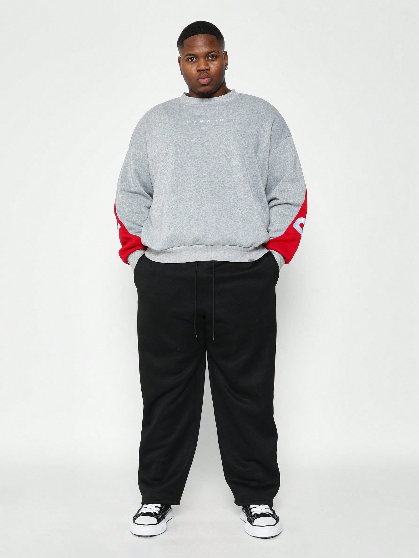 Plus Size Crew Neck Sweatshirt With Colour Block Panel & Brooklyn Graphic Print