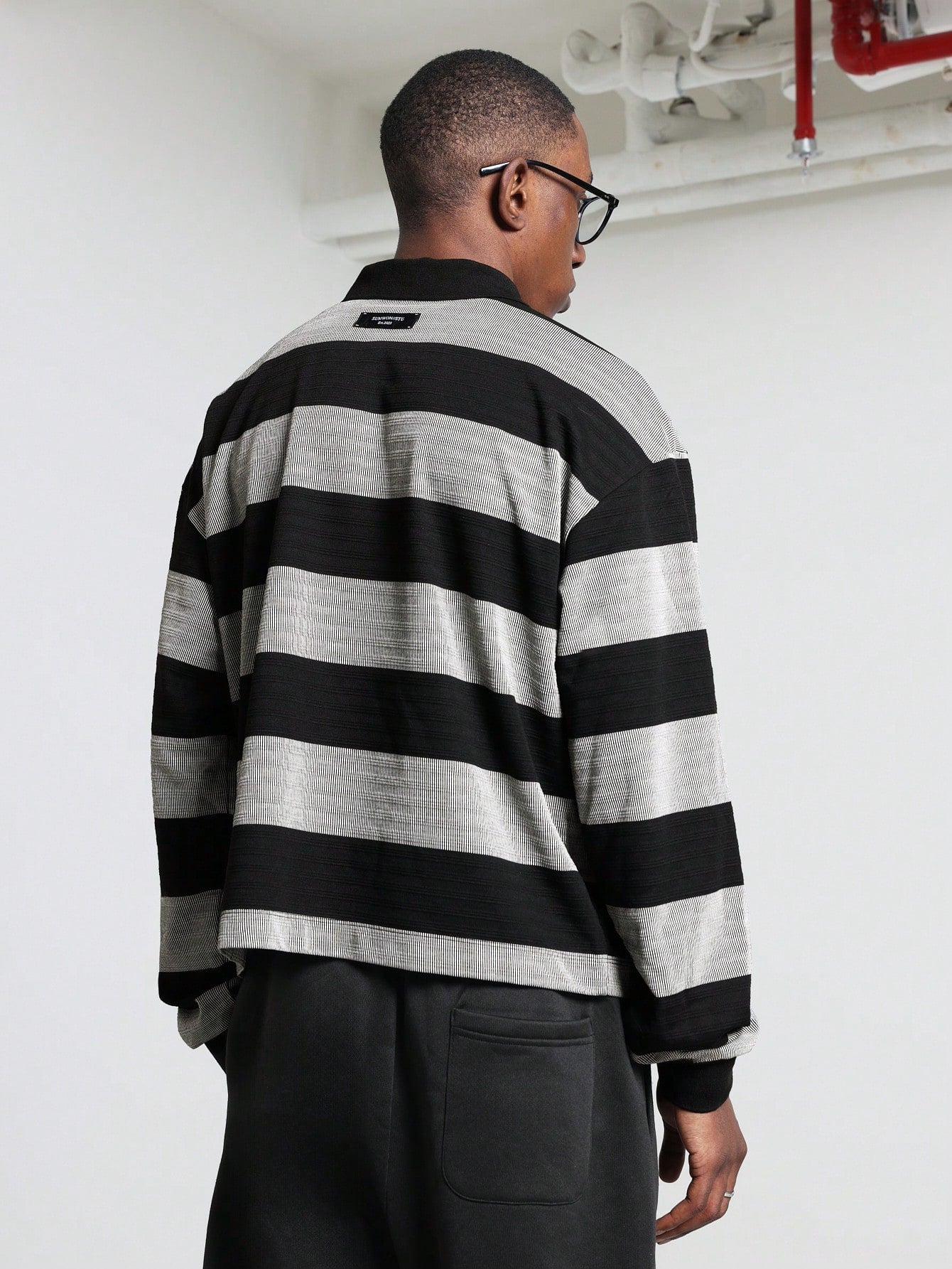 Regular Fit Texture Stripe Long Sleeve Polo Shirt